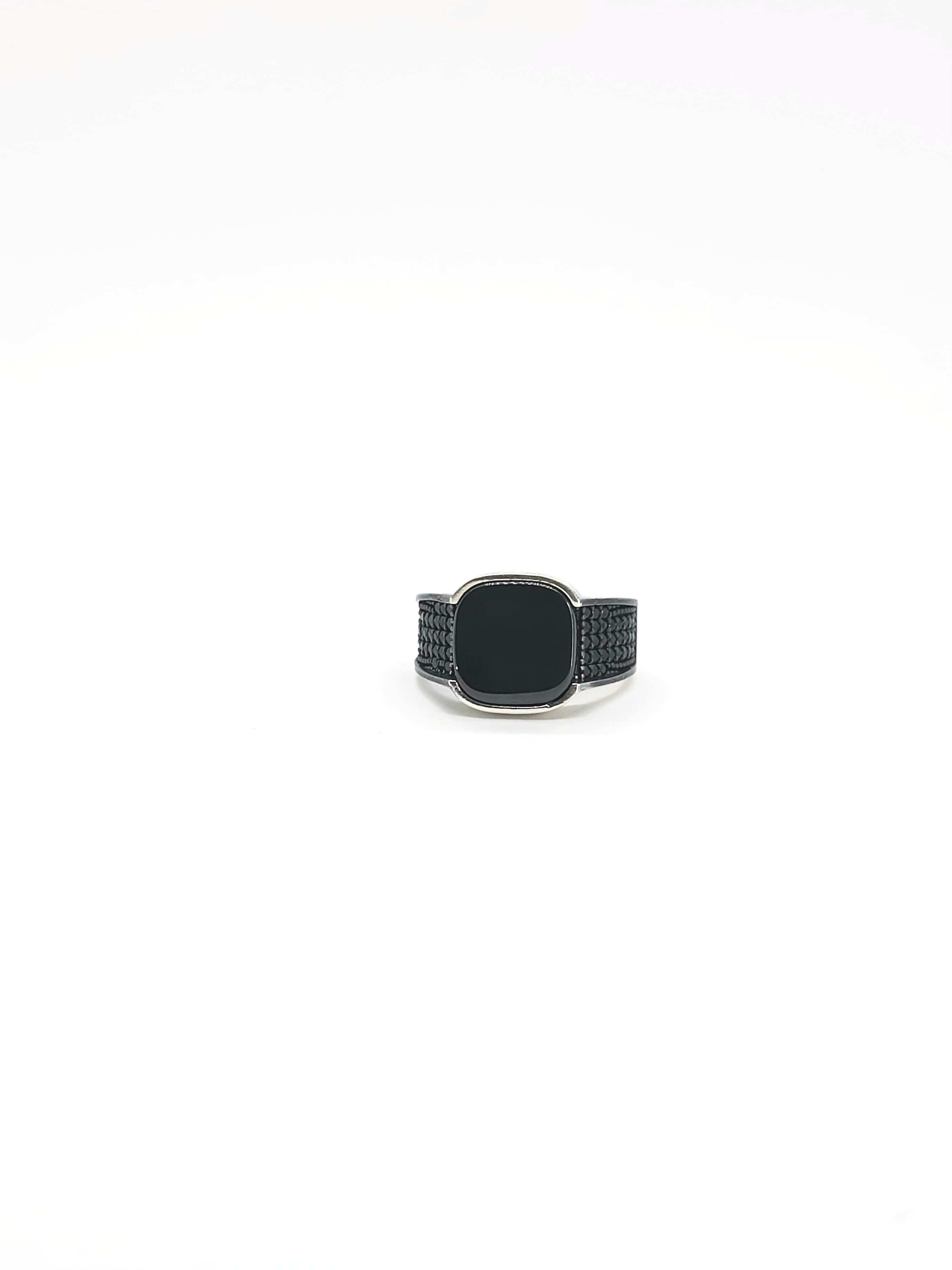 Turkish Style Silver Men's Ring with Rectangular Black Onyx