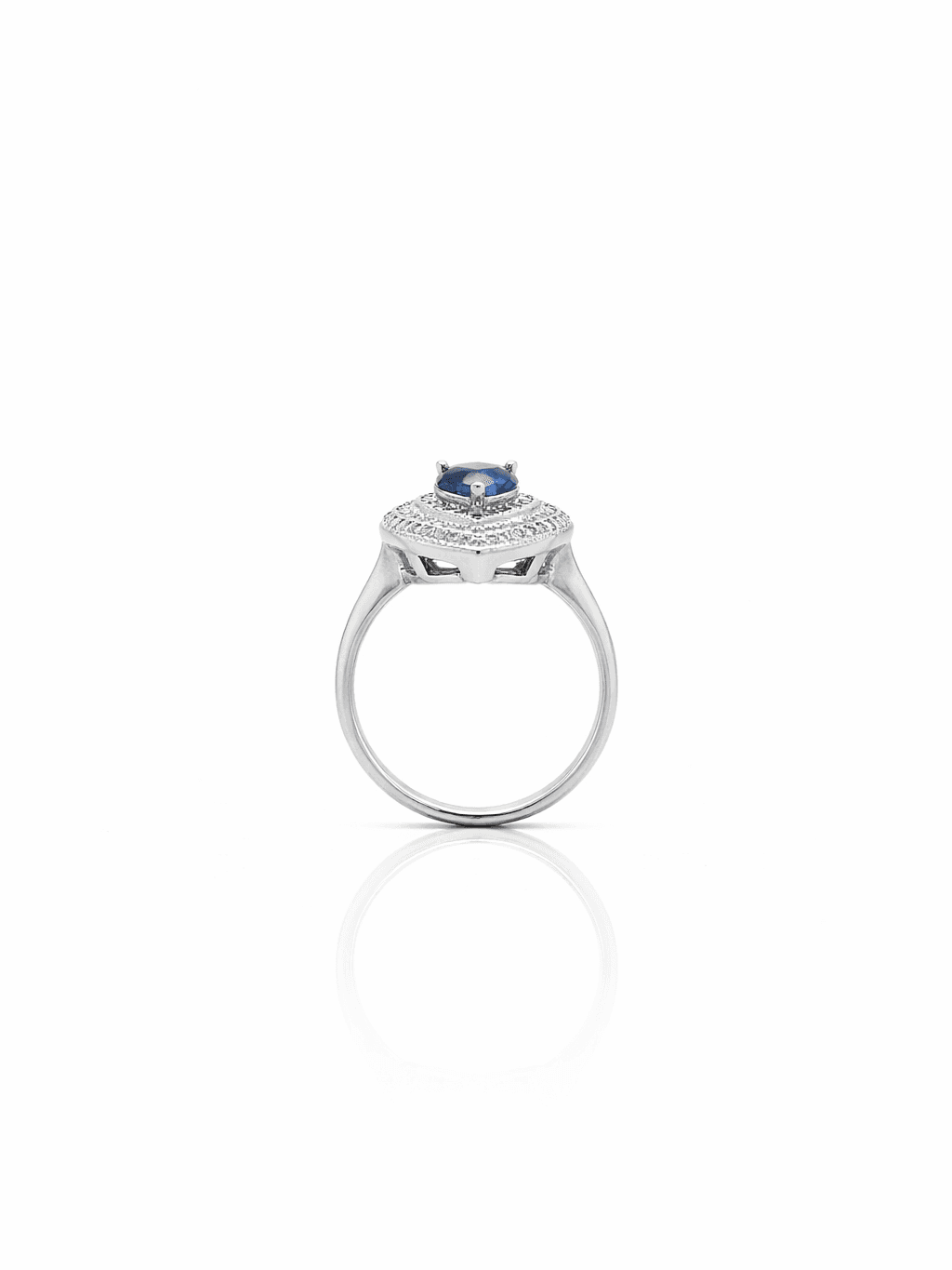Sterling Silver Royal Blue Pear Cut Ring with Double Halo