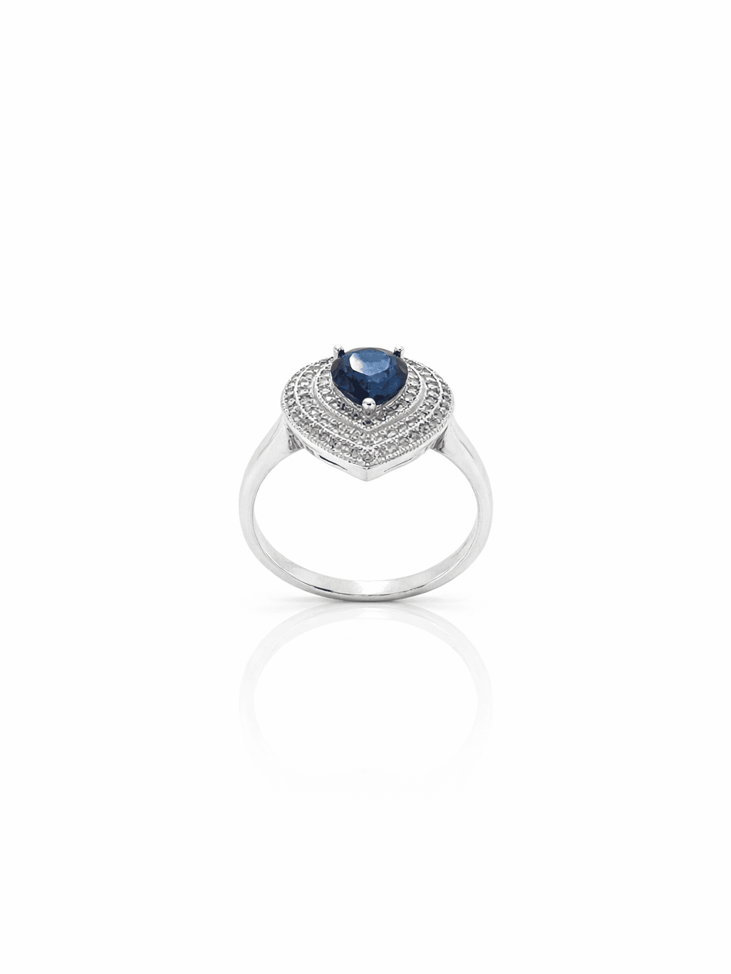 Sterling Silver Royal Blue Pear Cut Ring with Double Halo