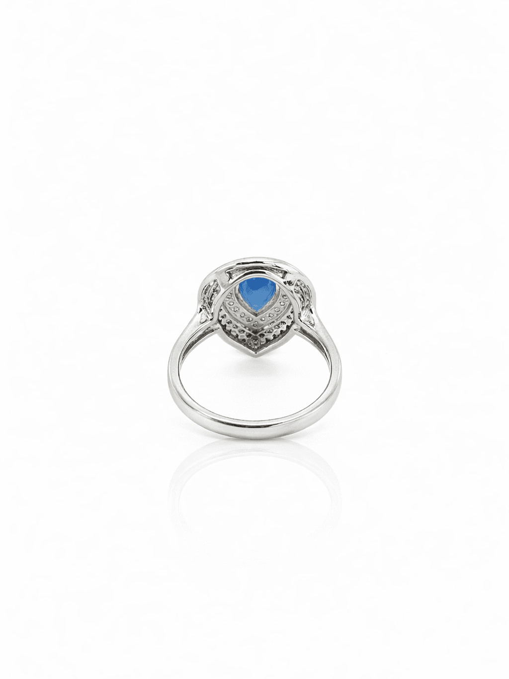 Sterling Silver Royal Blue Pear Cut Ring with Double Halo