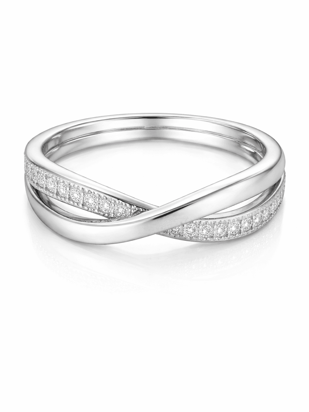 Modern Criss Cross Pave Zircon Silver X Ring