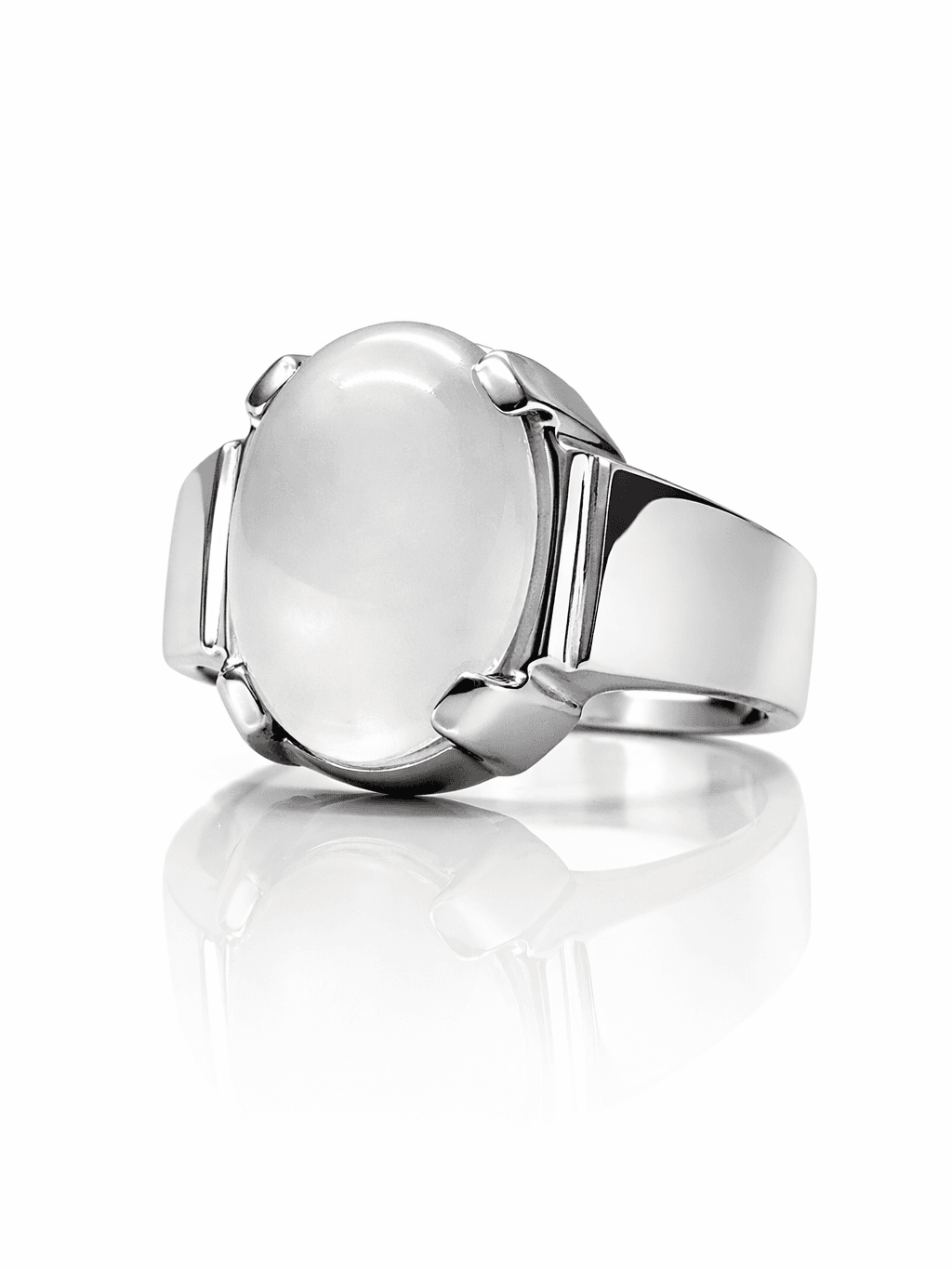 Bold Oval White Cabochon Ring with Four Claw Setting