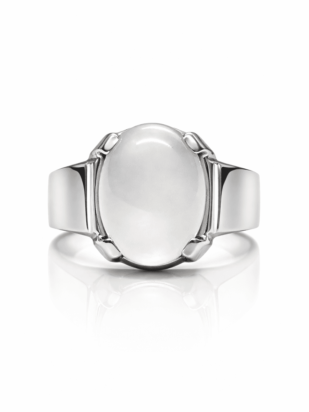 Bold Oval White Cabochon Ring with Four Claw Setting