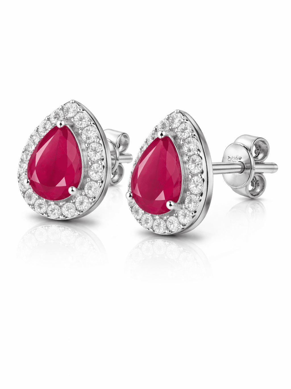 Ruby Red Pear Cut Halo Studs Teardrop Design