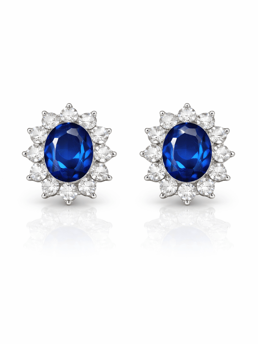 Royal Blue Oval Halo Stud Tops Sunflower Design