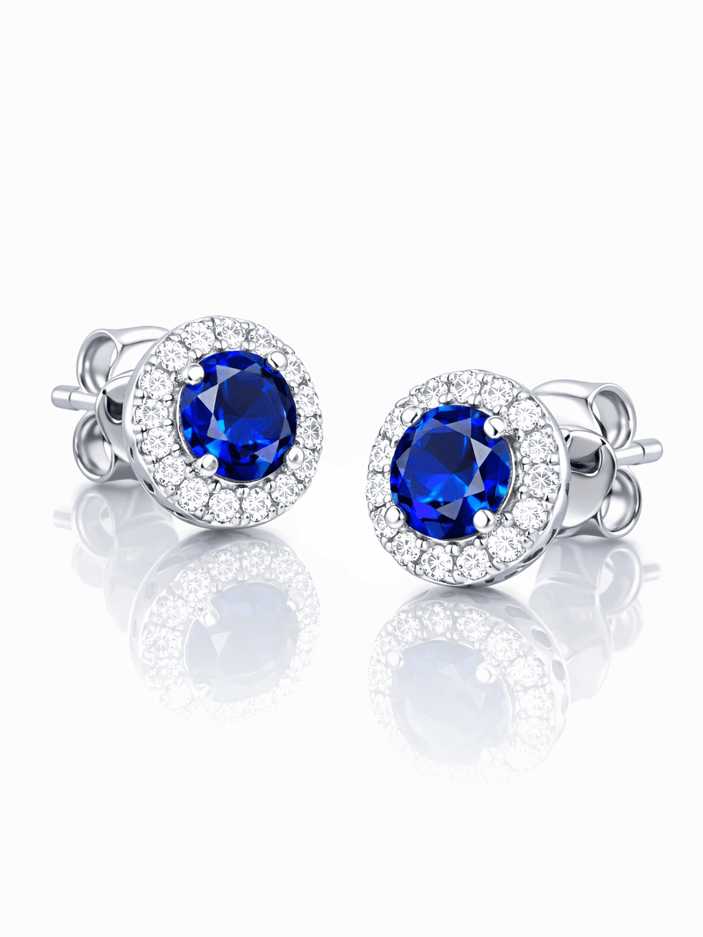 Classic Round Blue Sapphire Halo Stud Tops