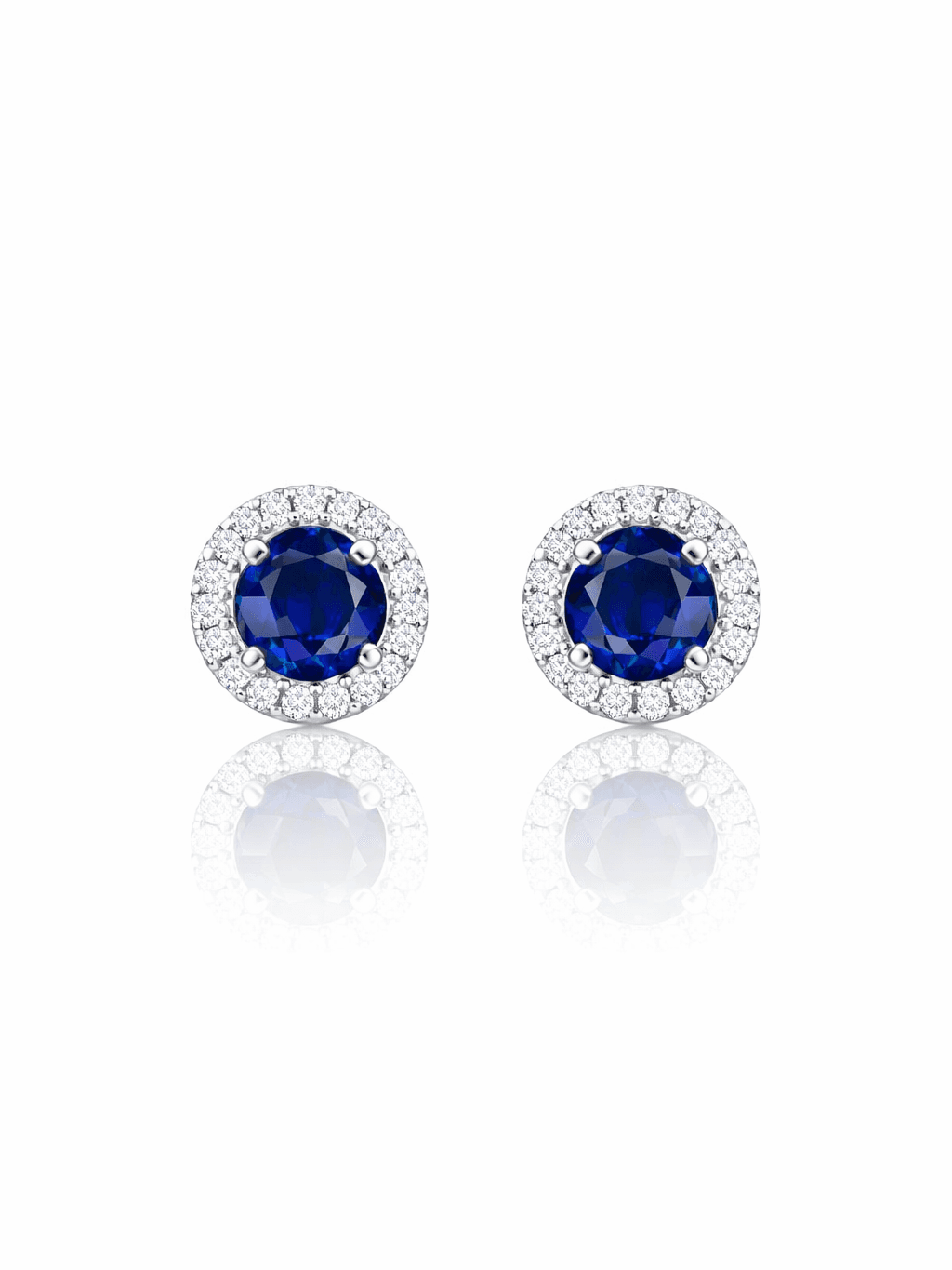 Classic Round Blue Sapphire Halo Stud Tops