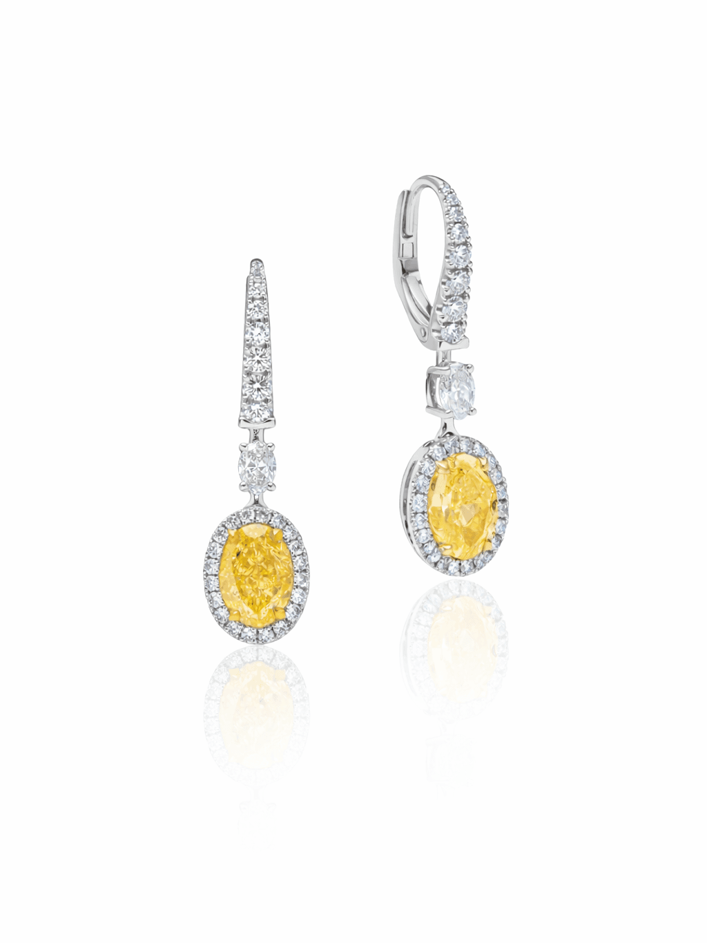 Canary Yellow Oval Halo Drop Earrings