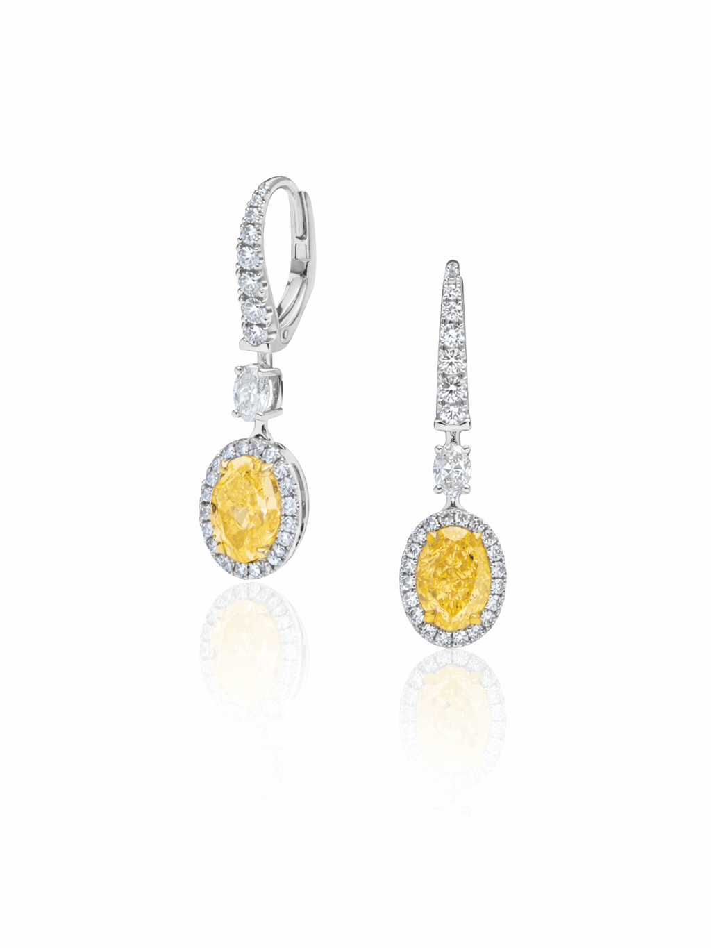 Canary Yellow Oval Halo Drop Earrings