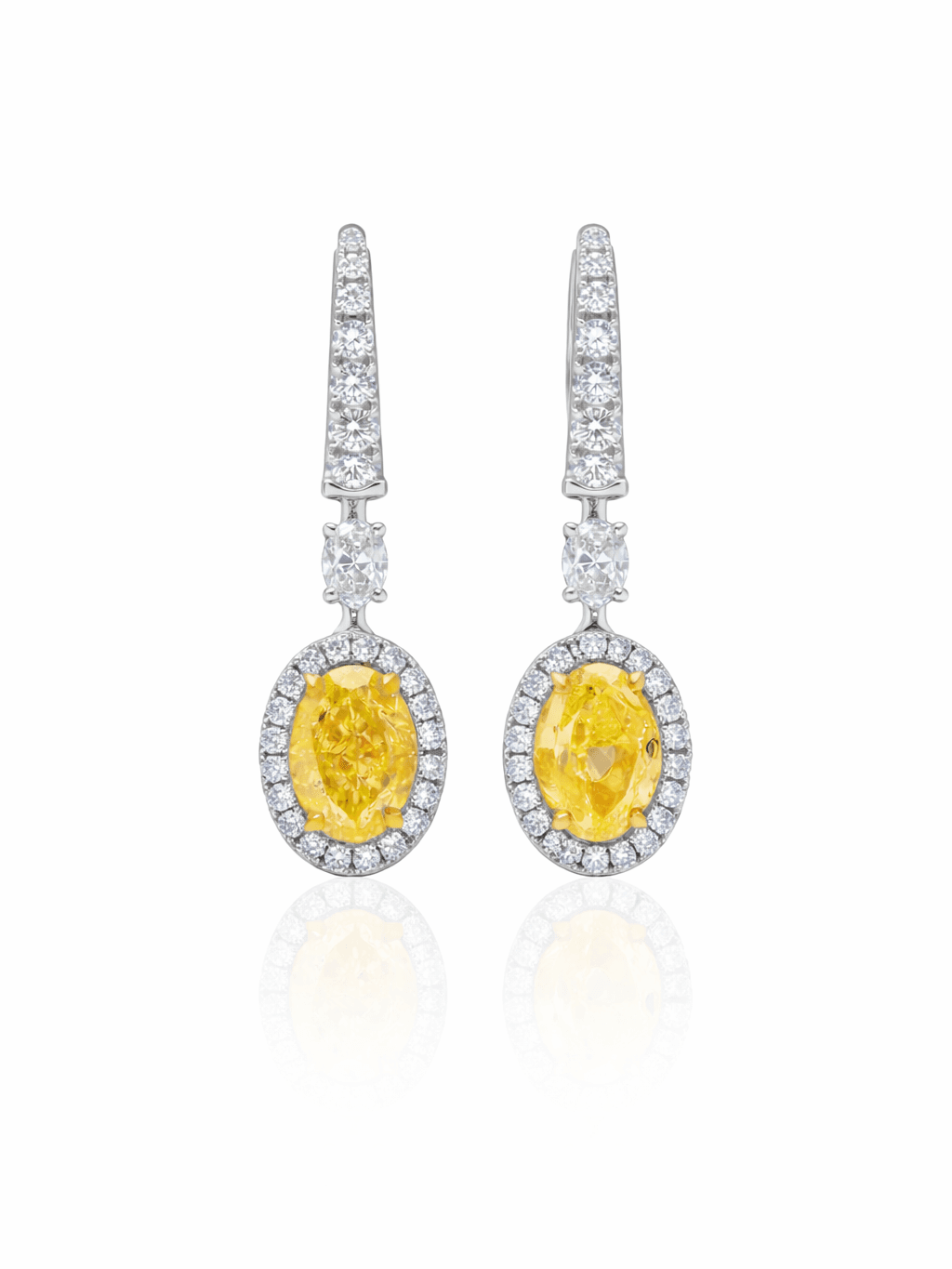Canary Yellow Oval Halo Drop Earrings