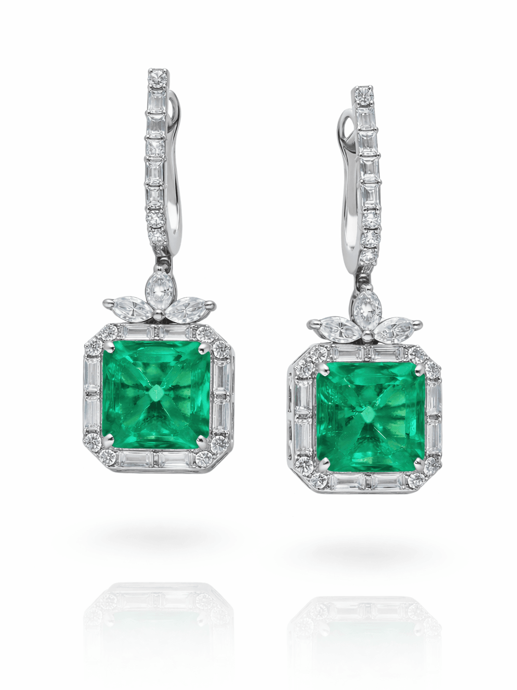 Emerald Green Square Art Deco Drop Earrings