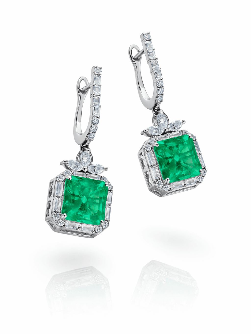 Emerald Green Square Art Deco Drop Earrings