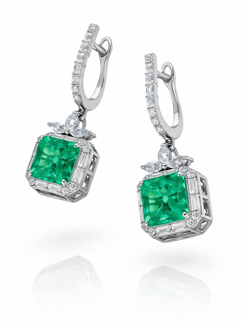 Emerald Green Square Art Deco Drop Earrings