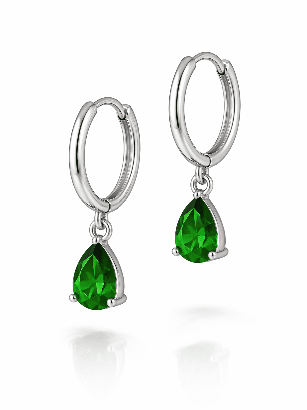 Emerald Green Pear Cut Charm Hoop Earrings