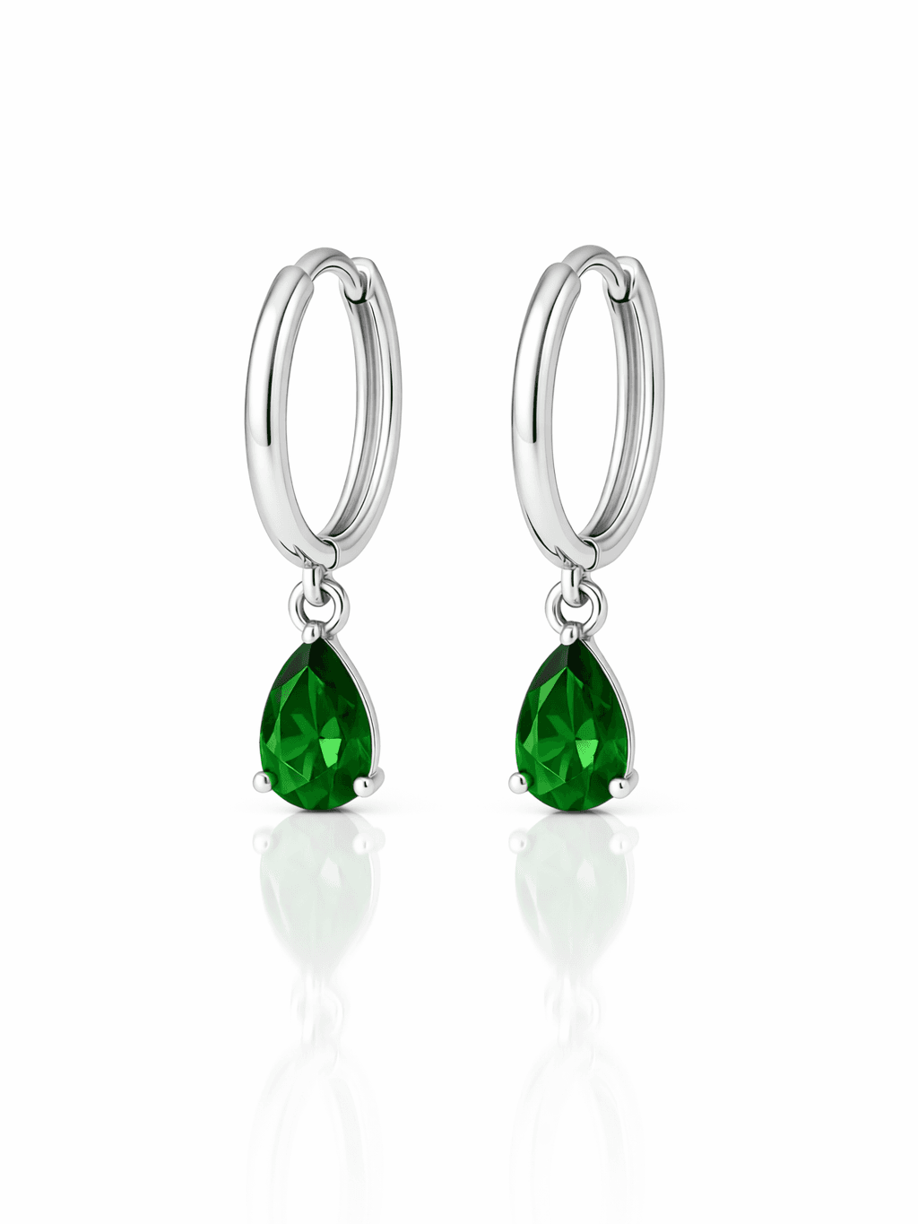 Emerald Green Pear Cut Charm Hoop Earrings
