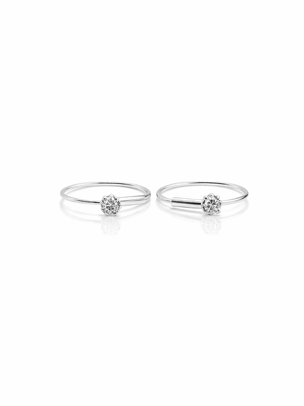 Small Silver Hoop Earrings with Single Zircon Stone