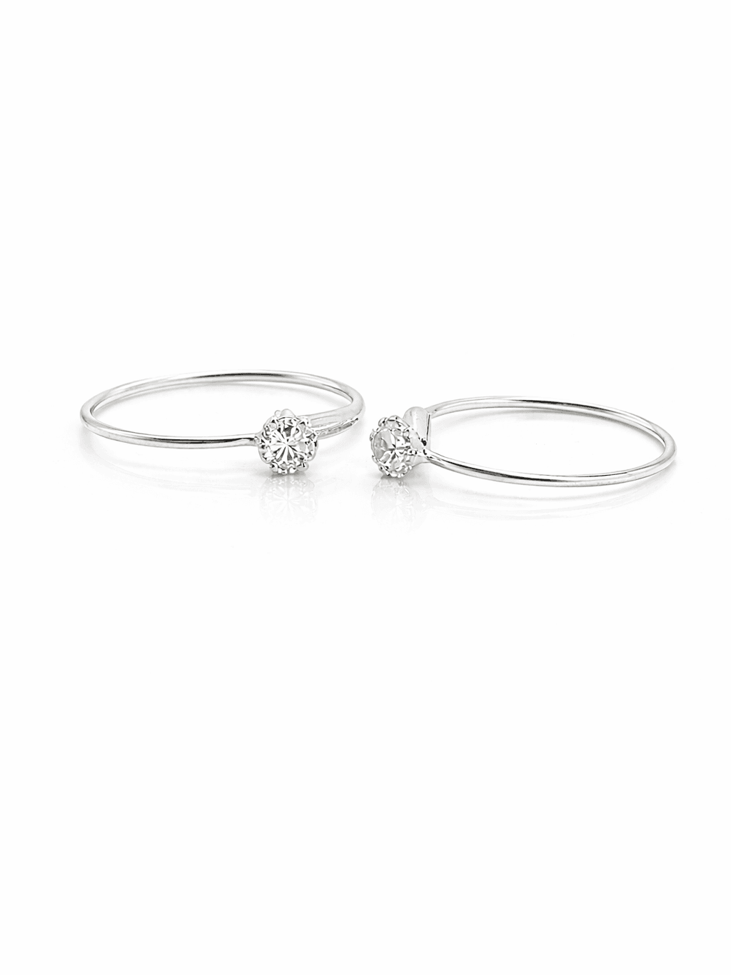 Small Silver Hoop Earrings with Single Zircon Stone