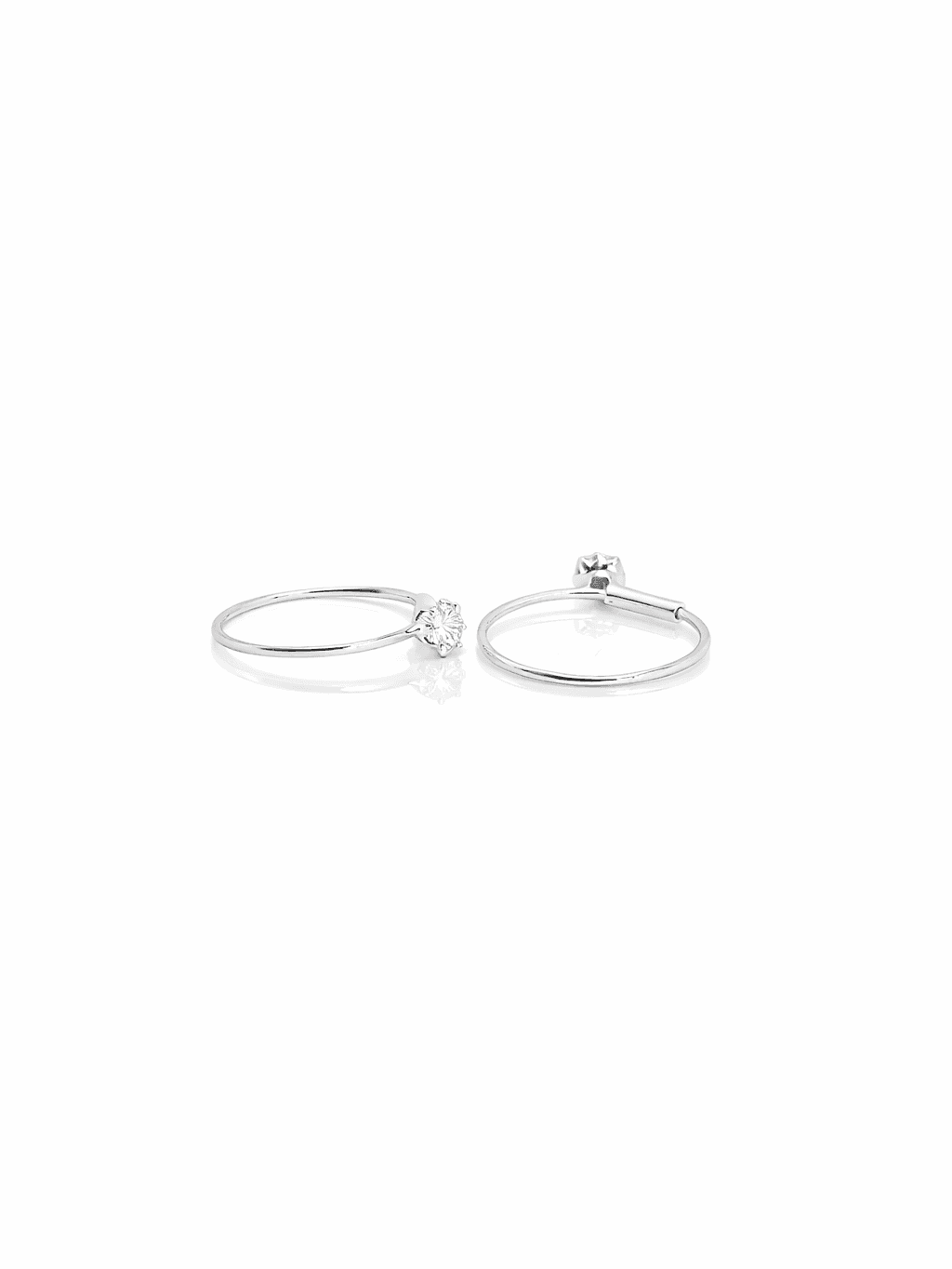 Small Silver Hoop Earrings with Single Zircon Stone