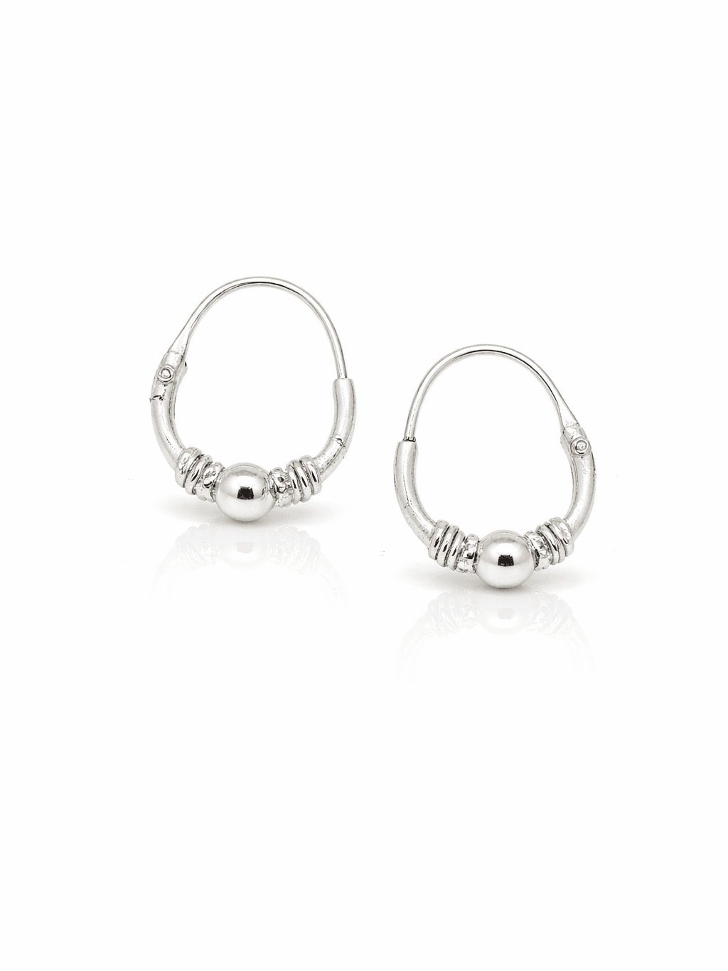 Small Silver Bali Hoop Earrings with Bead and Coil Detail