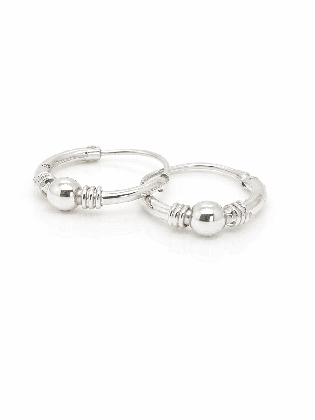 Small Silver Bali Hoop Earrings with Bead and Coil Detail