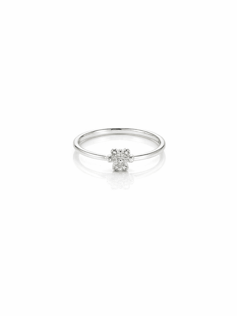 Dainty Silver Three Leaf Clover Ring with Sparkling Zircons