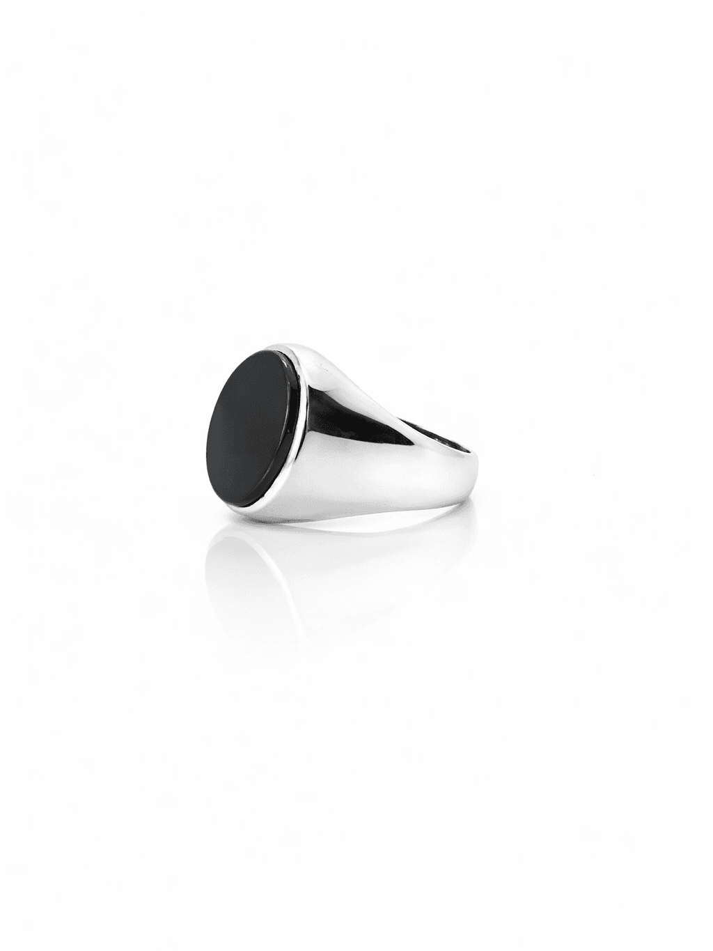 Classic Silver Signet Ring with Oval Black Stone