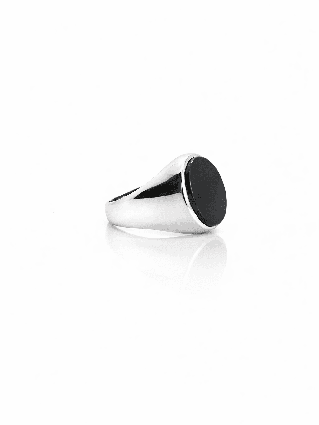Classic Silver Signet Ring with Oval Black Stone