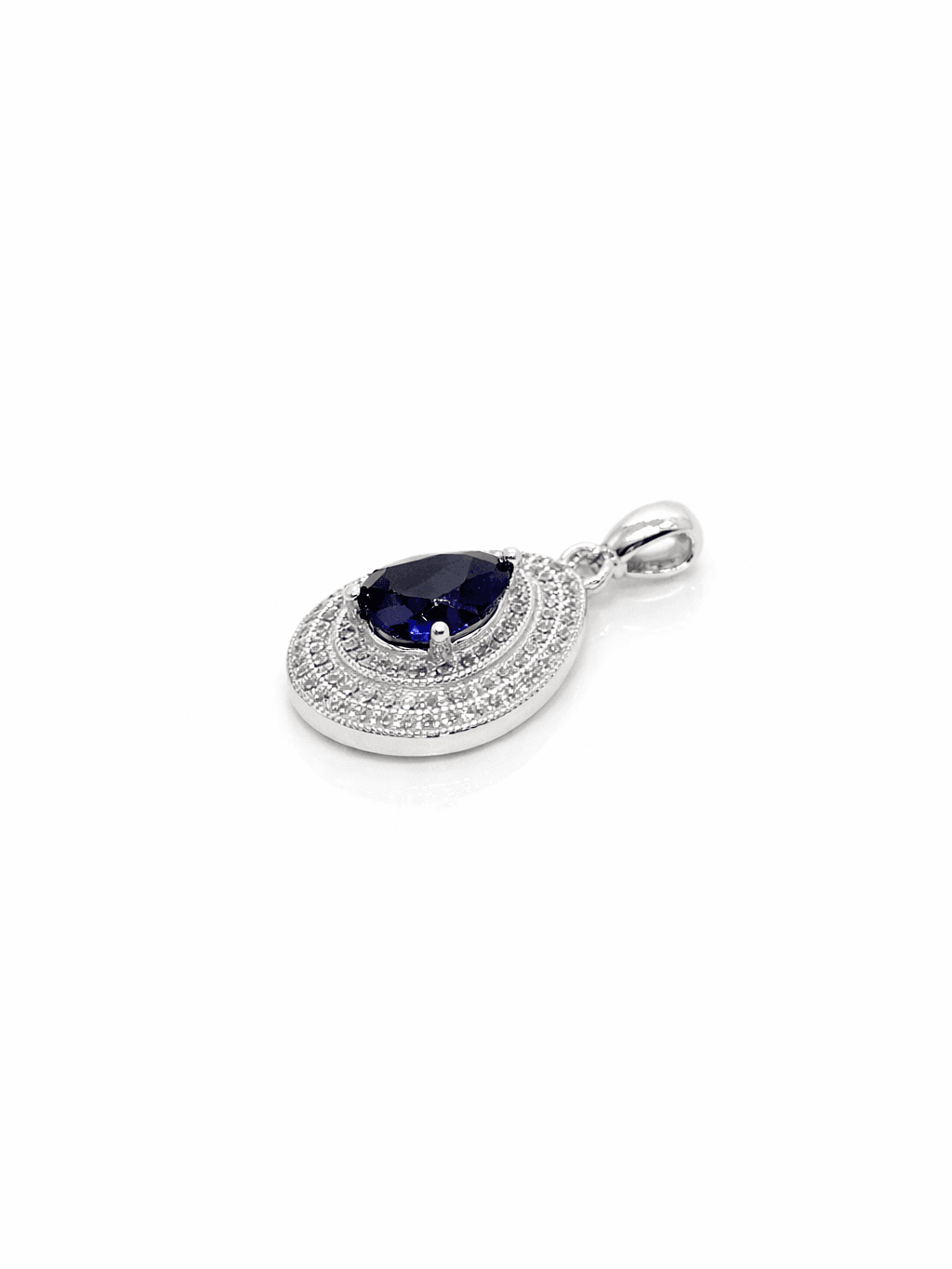 Silver Teardrop Pendant with Royal Blue Stone