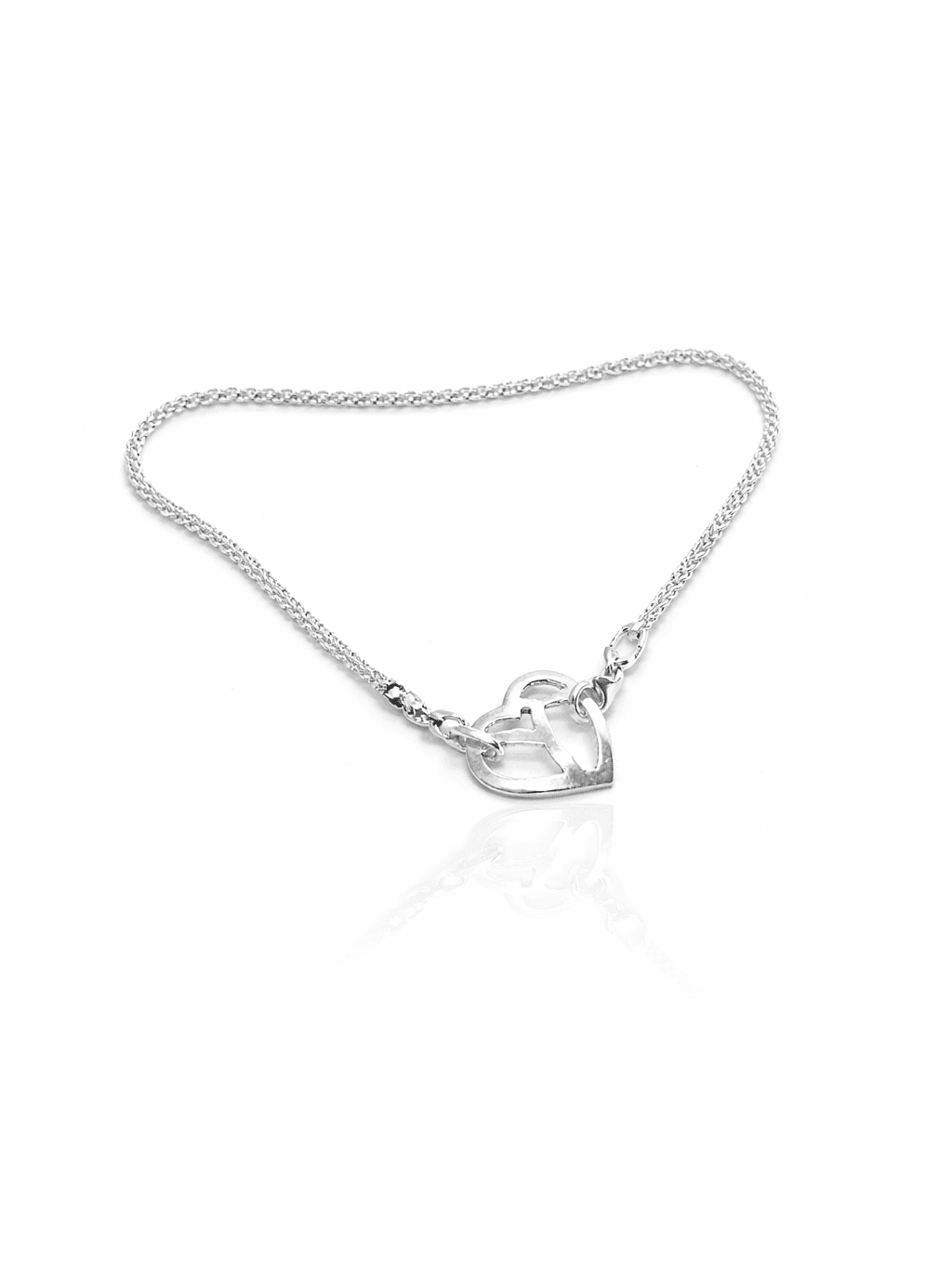 Romantic Sterling Silver Double Heart Bracelet Love Gift for Her