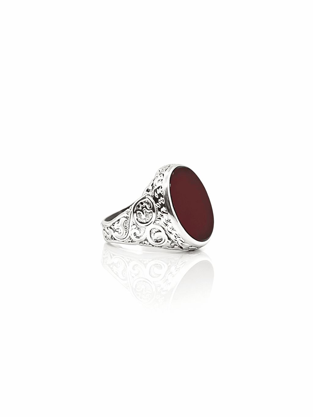 Vintage Style Silver Ring with Red Aqeeq Stone
