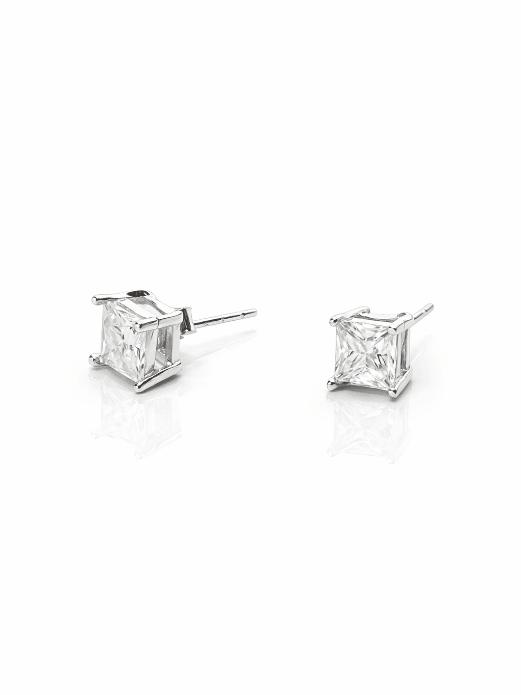 Sterling Silver Princess Cut Zircon Stud Tops Solitaire Design