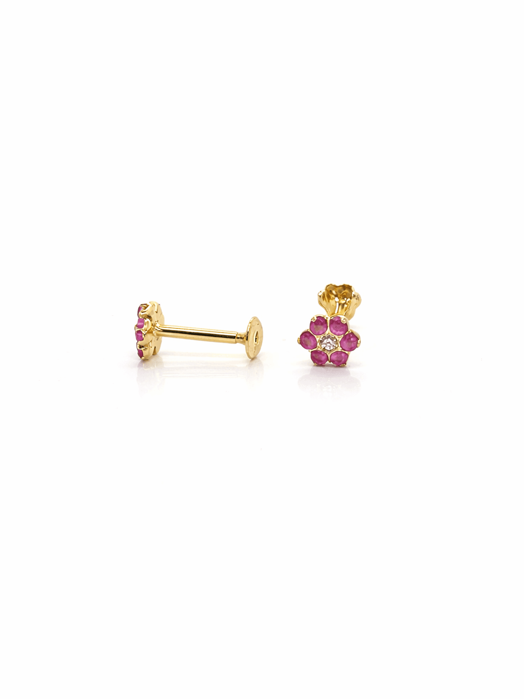 21K Gold seven Stone Ruby Flower Stud Tops for Girls