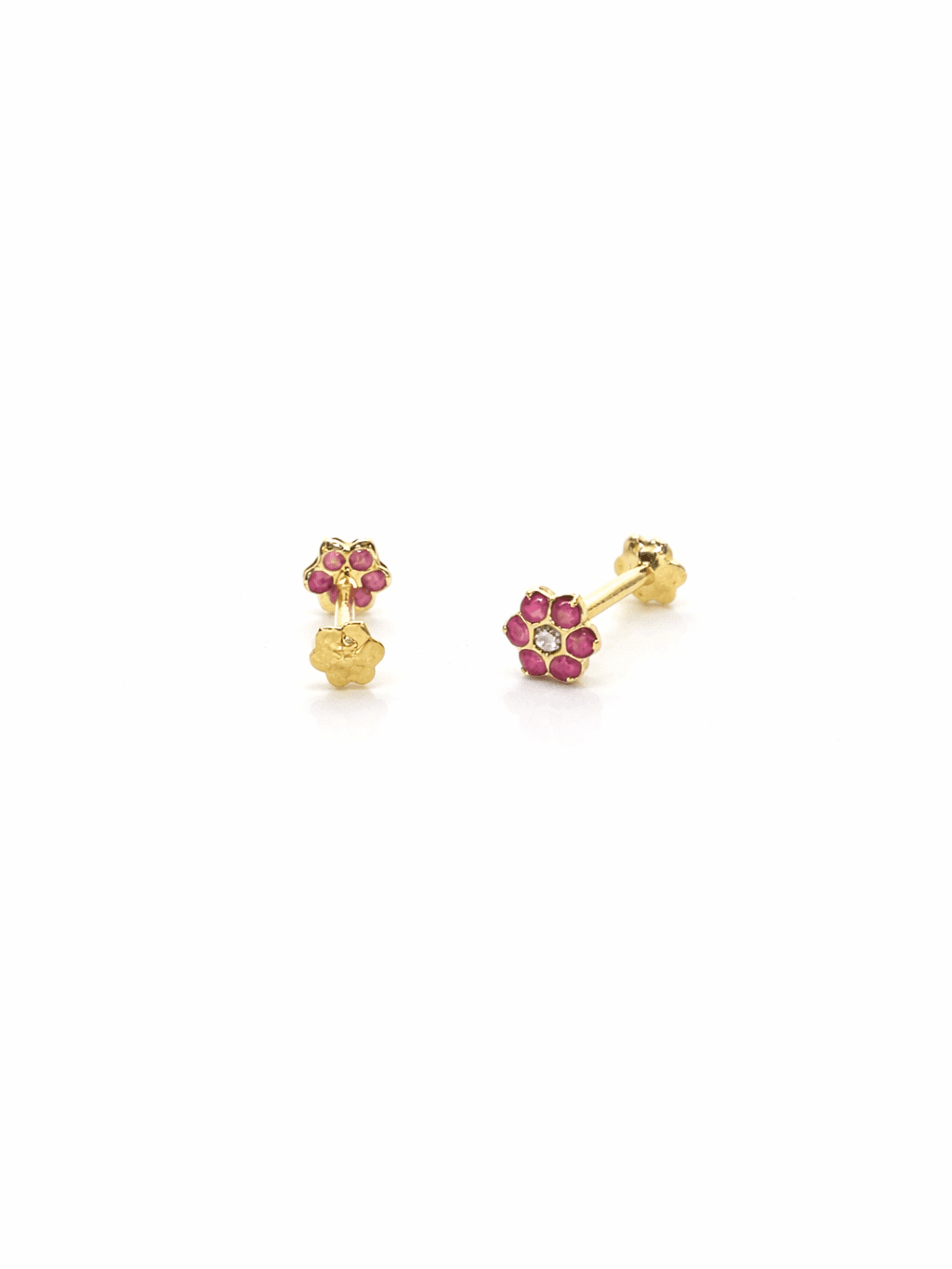 21K Gold seven Stone Ruby Flower Stud Tops for Girls