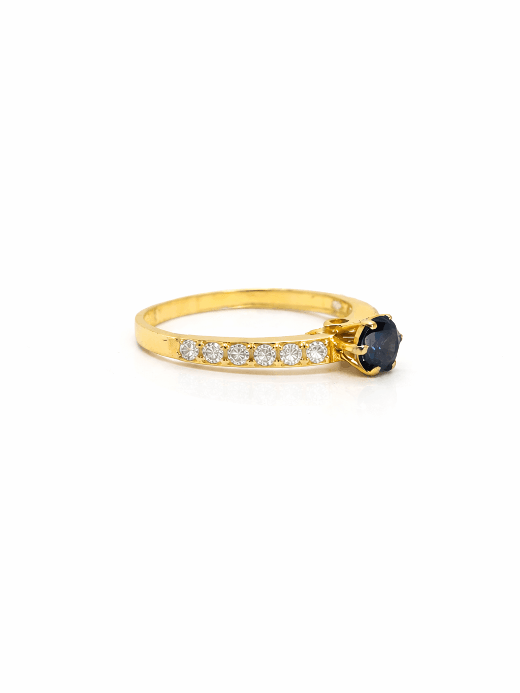 21K Gold Royal Blue Solitaire Engagement Ring with Crystal Accents