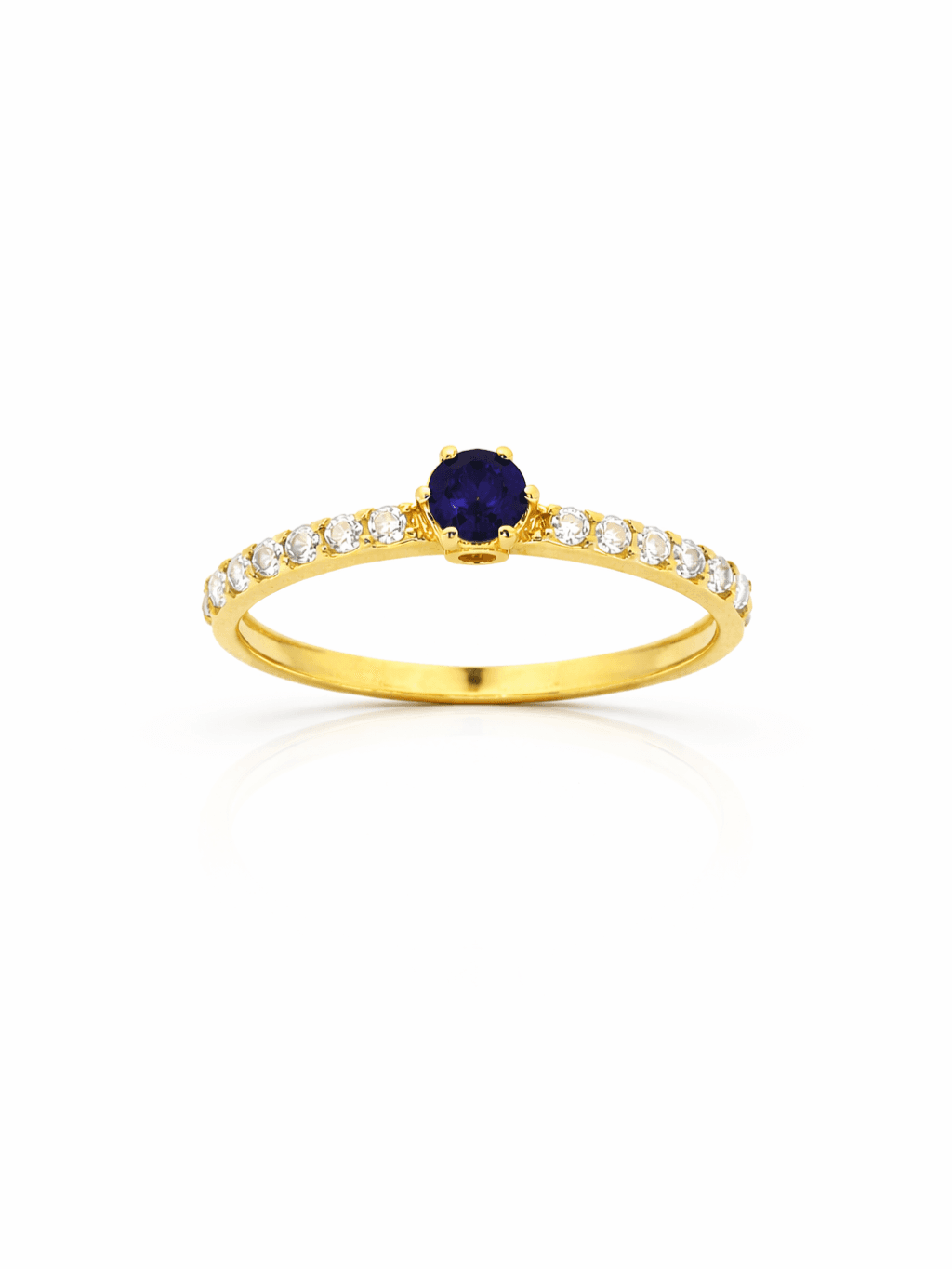 21K Gold Royal Blue Solitaire Engagement Ring with Crystal Accents