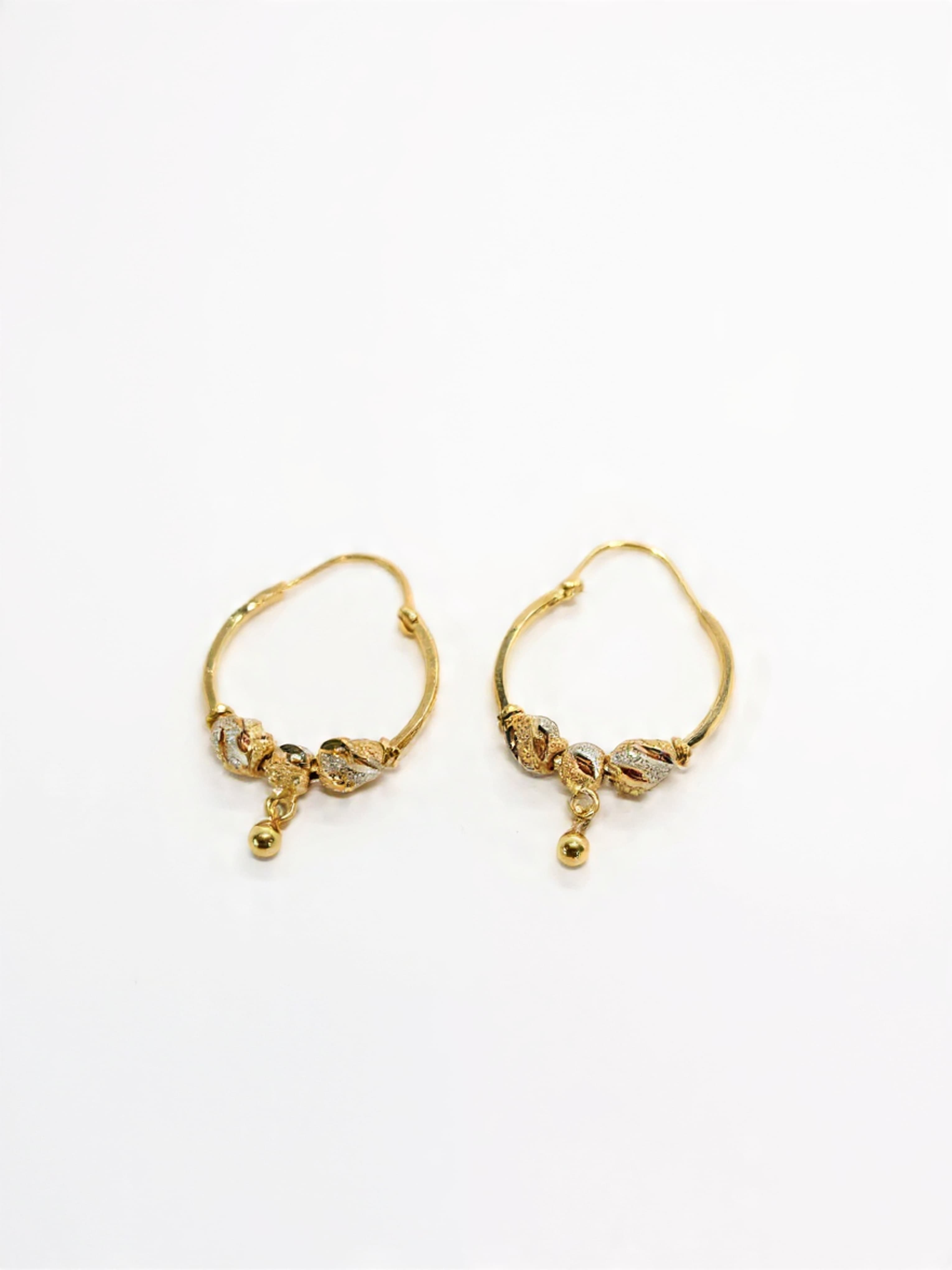 Gold White Lacquered Triple Bead Balli Hoop Earrings
