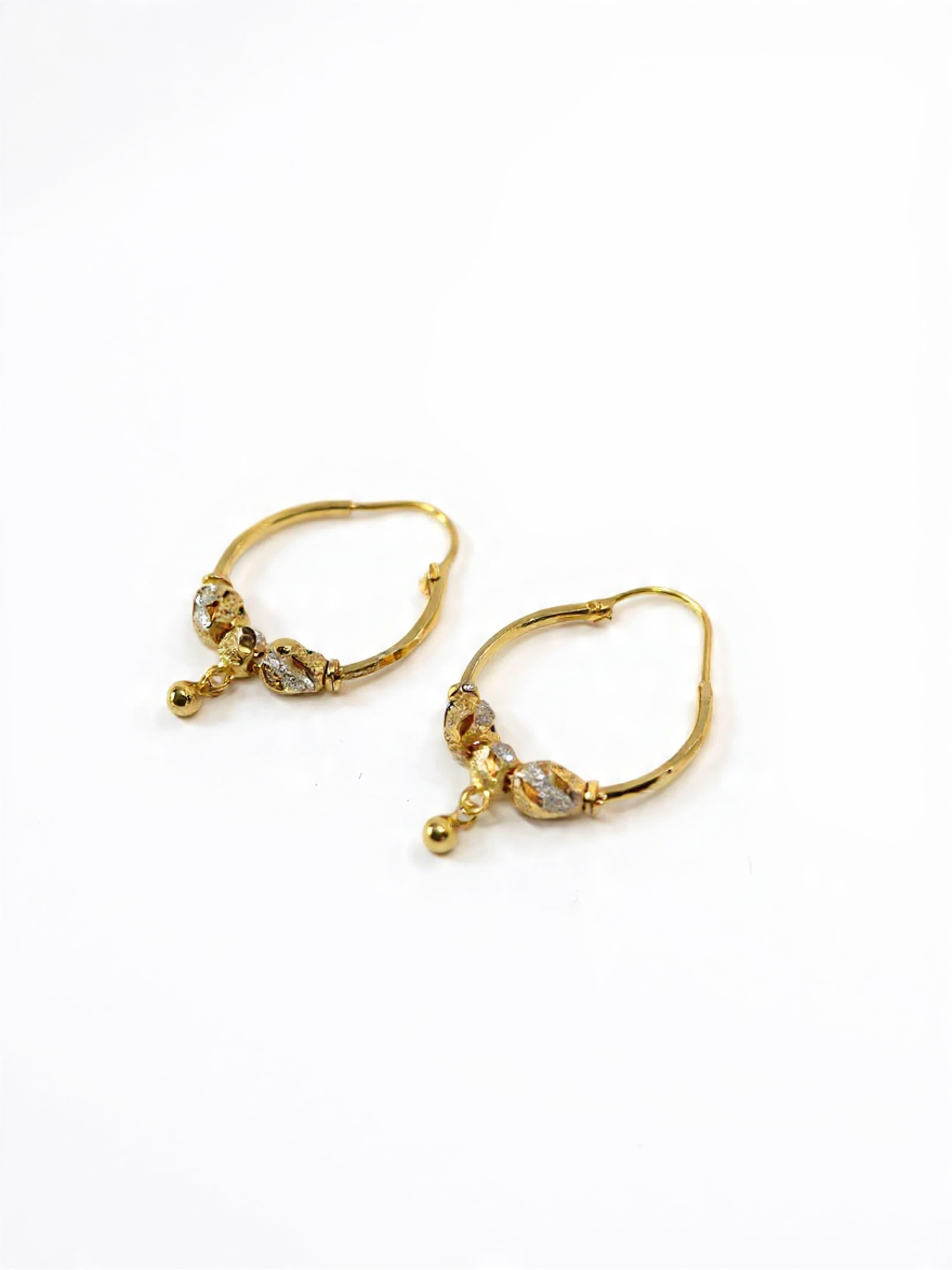 Gold White Lacquered Triple Bead Balli Hoop Earrings