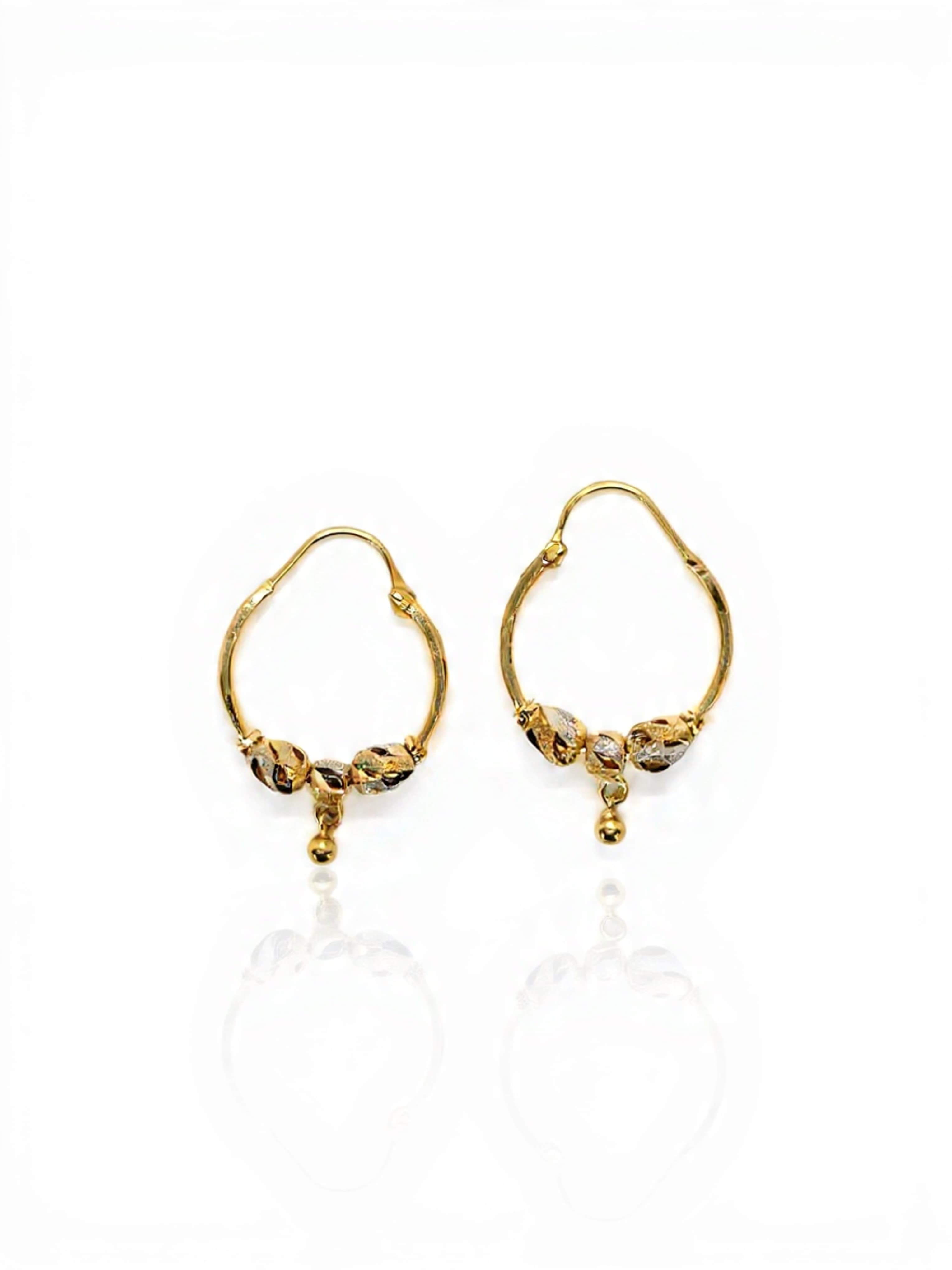 Gold White Lacquered Triple Bead Balli Hoop Earrings