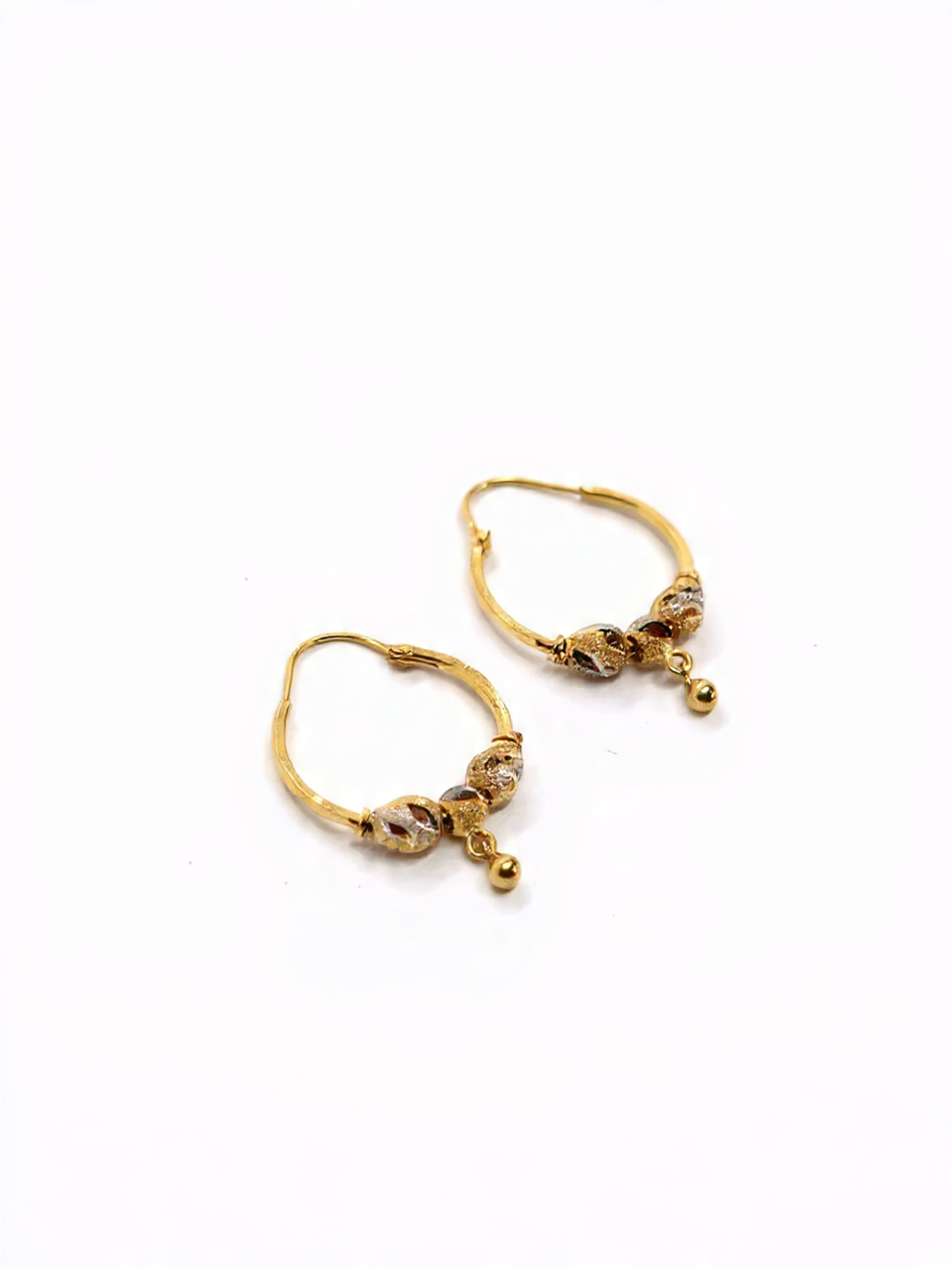 Gold White Lacquered Triple Bead Balli Hoop Earrings