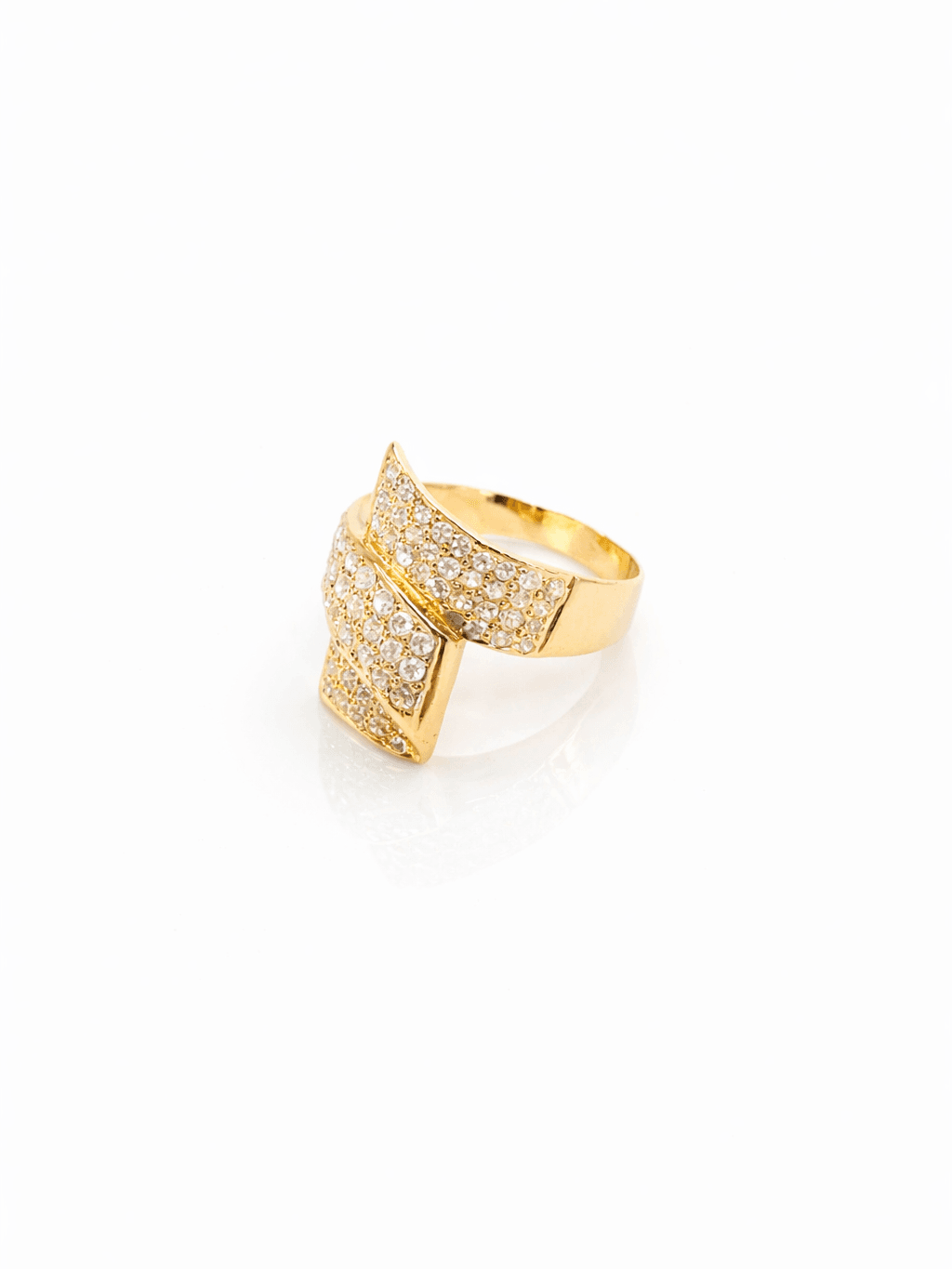 Gold Zircon Paved Folded Ribbon Ring