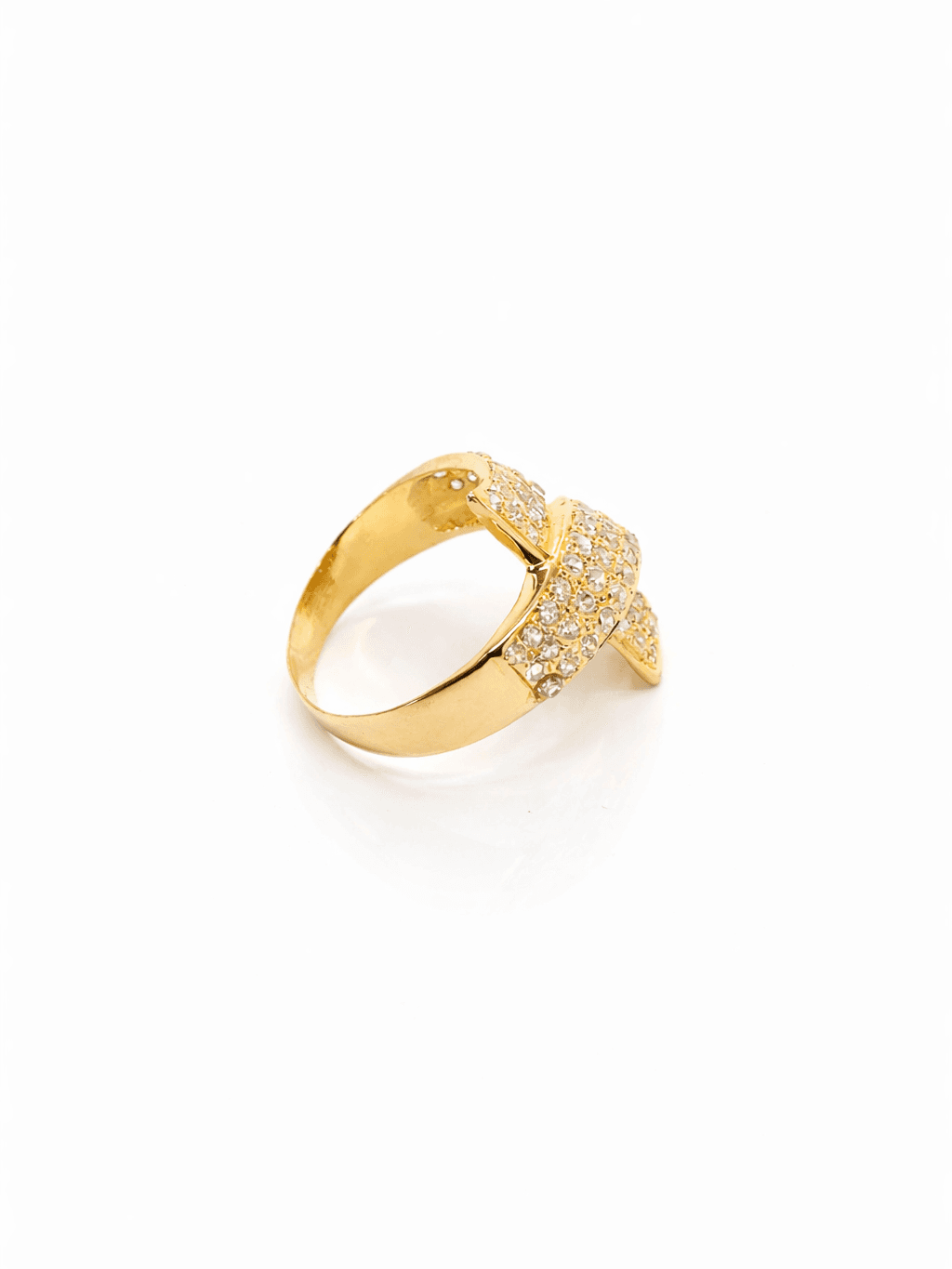 Gold Zircon Paved Folded Ribbon Ring