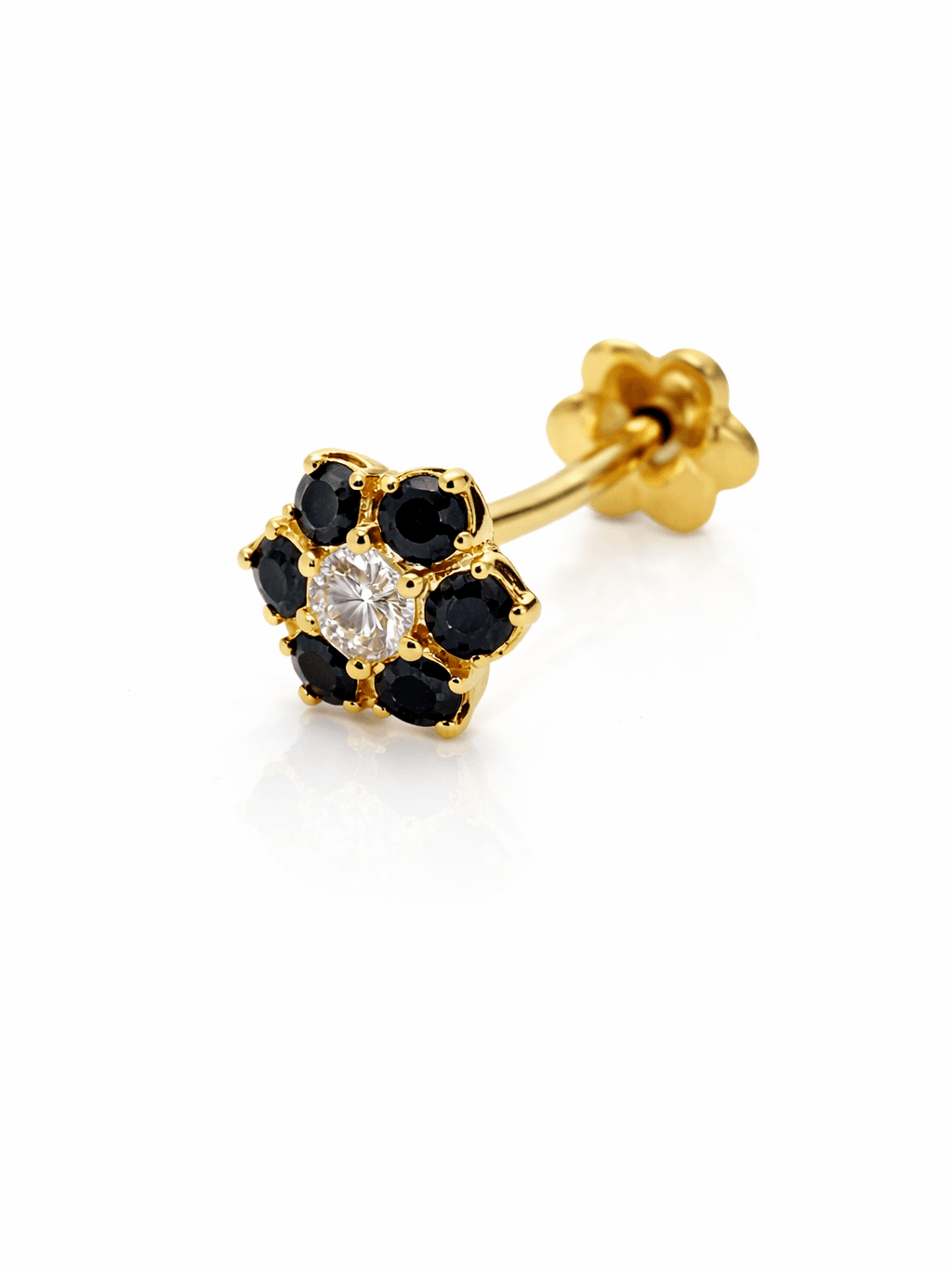 Gold Black & White Seven Stone Floral NosePin design for girls in pakistan