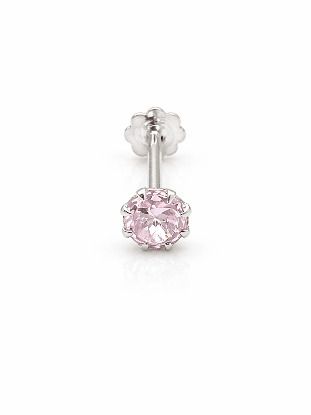 New 925 Sterling Silver Silver Single Pink Stone NosePin Koka design for girls for everyday wear