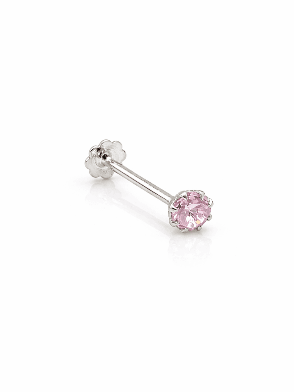 New 925 Sterling Silver Silver Single Pink Stone NosePin Koka design for girls for everyday wear