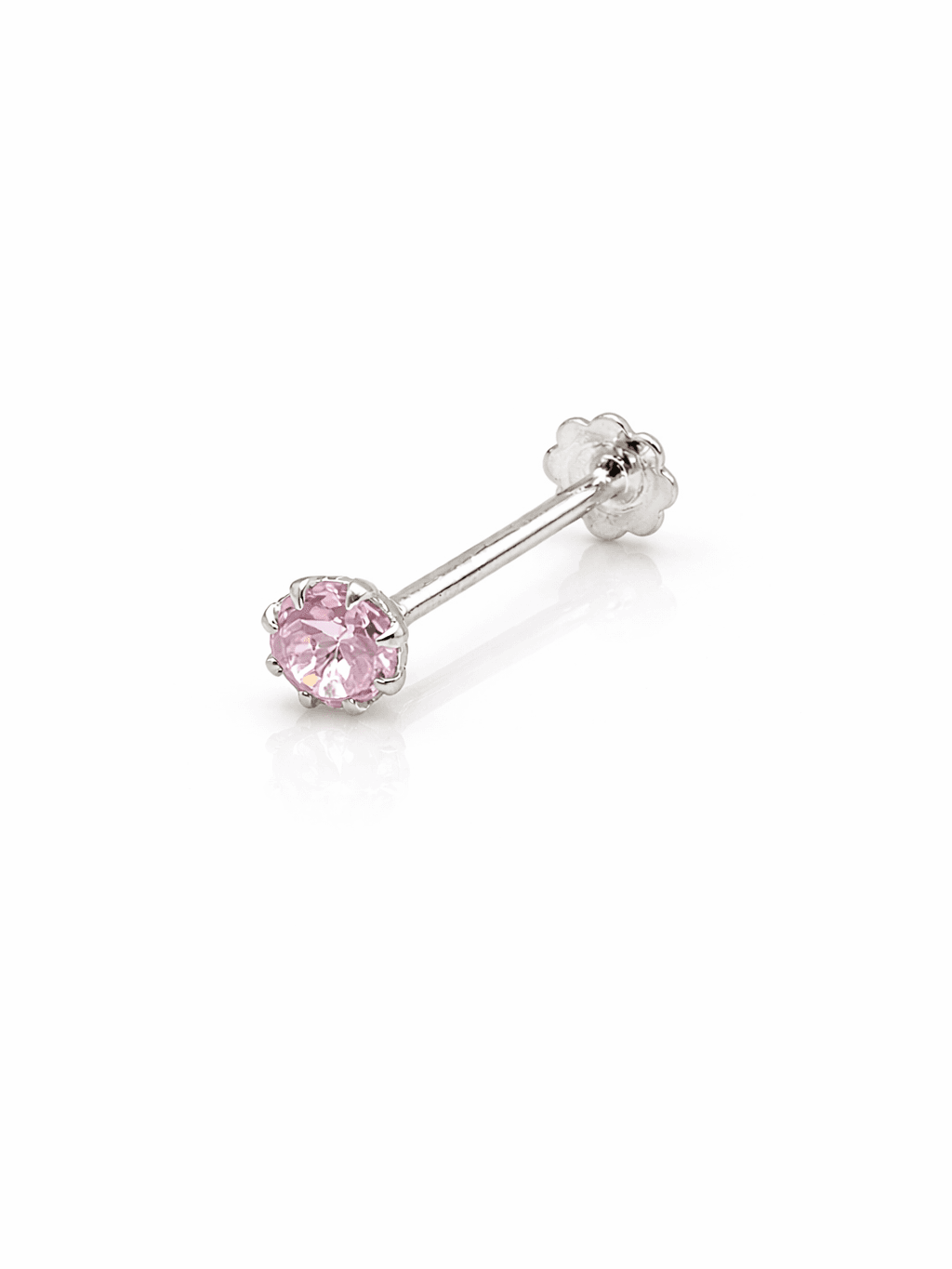 Silver Single Pink Stone NosePin Koka