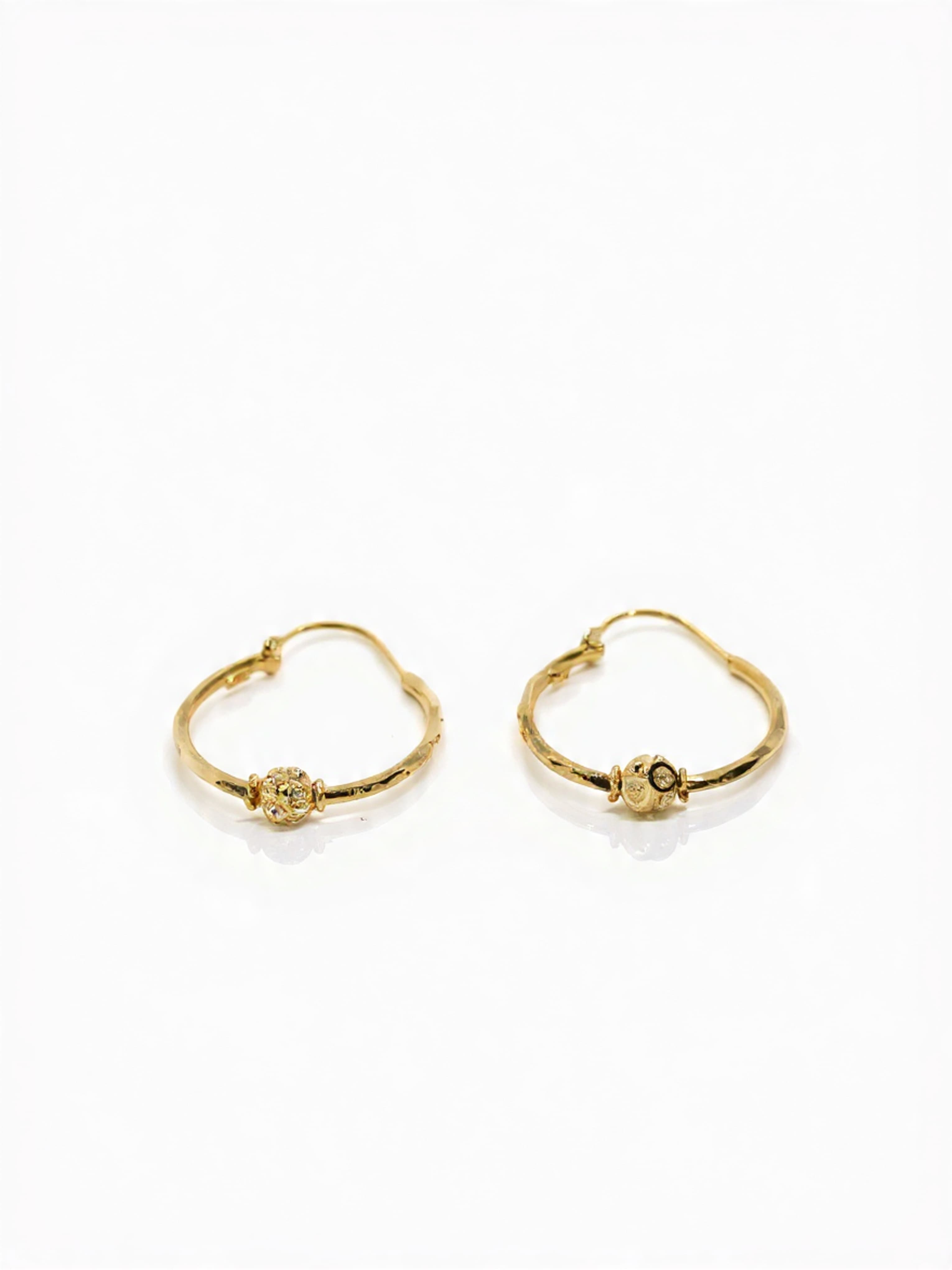 Gold Single Textured Bead Wire Balli Earrings