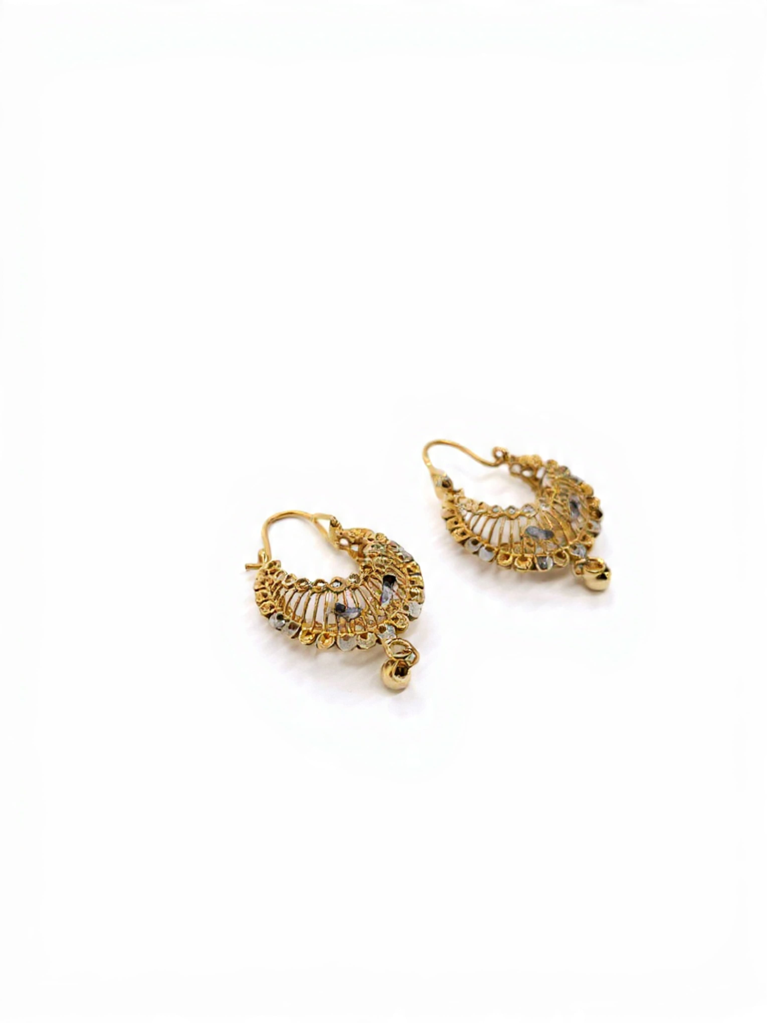 Gold White Lacquered Ribbed Crescent Hoop Balli Earrings in Pakistan