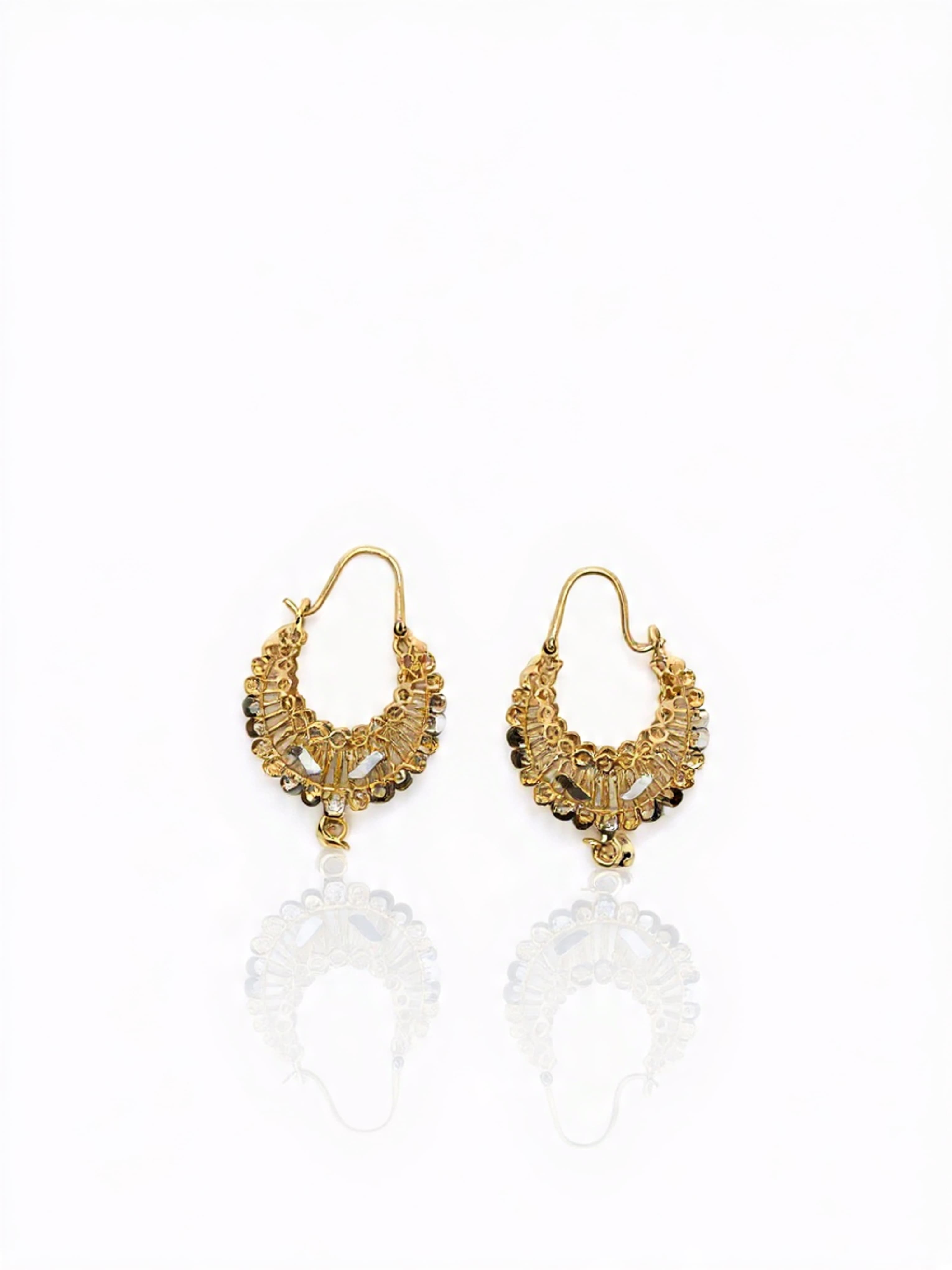 Gold White Lacquered Ribbed Crescent Balli Earrings