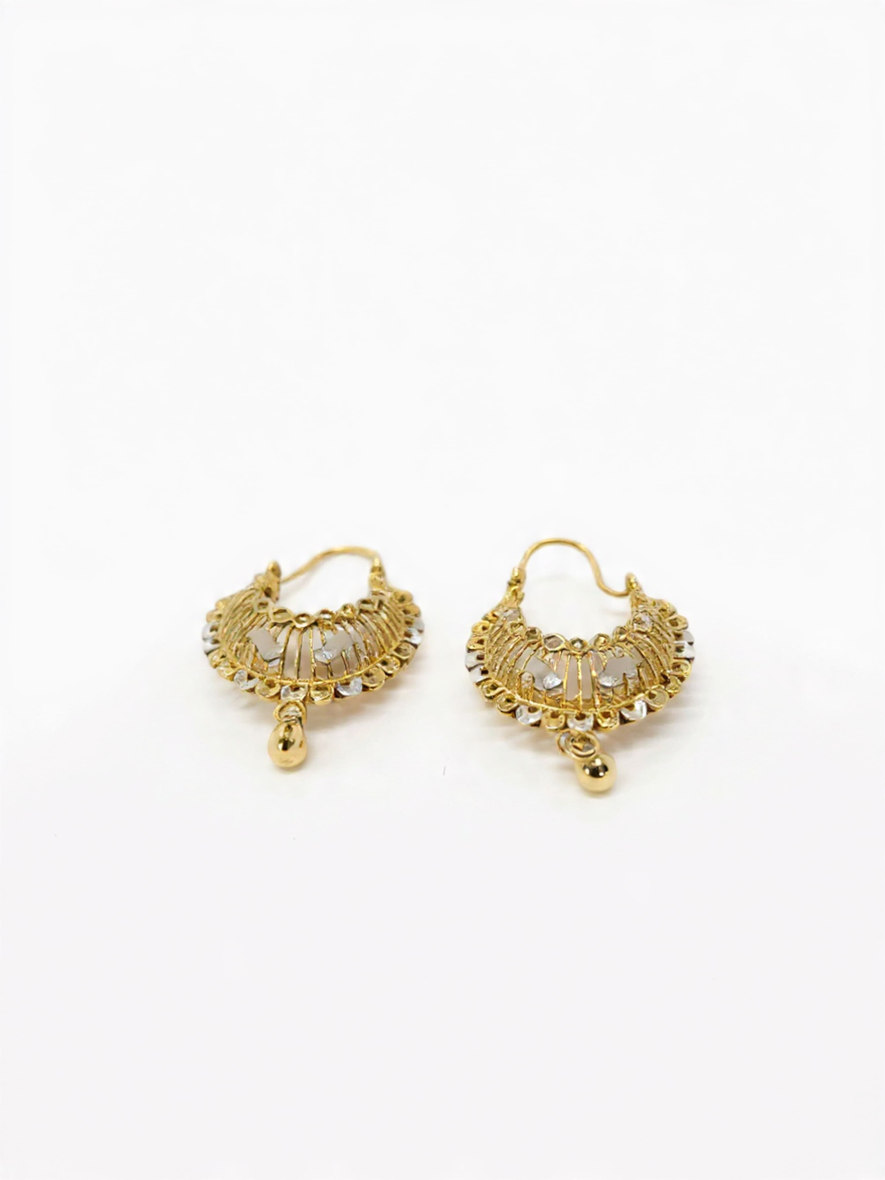 Gold White Lacquered Ribbed Crescent Hoop Balli Earrings in Pakistan