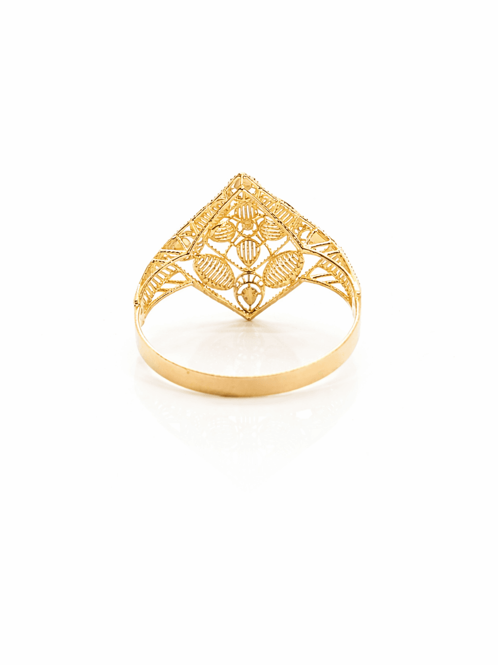 Gold Rhombus Filigree White Lacquer Ring